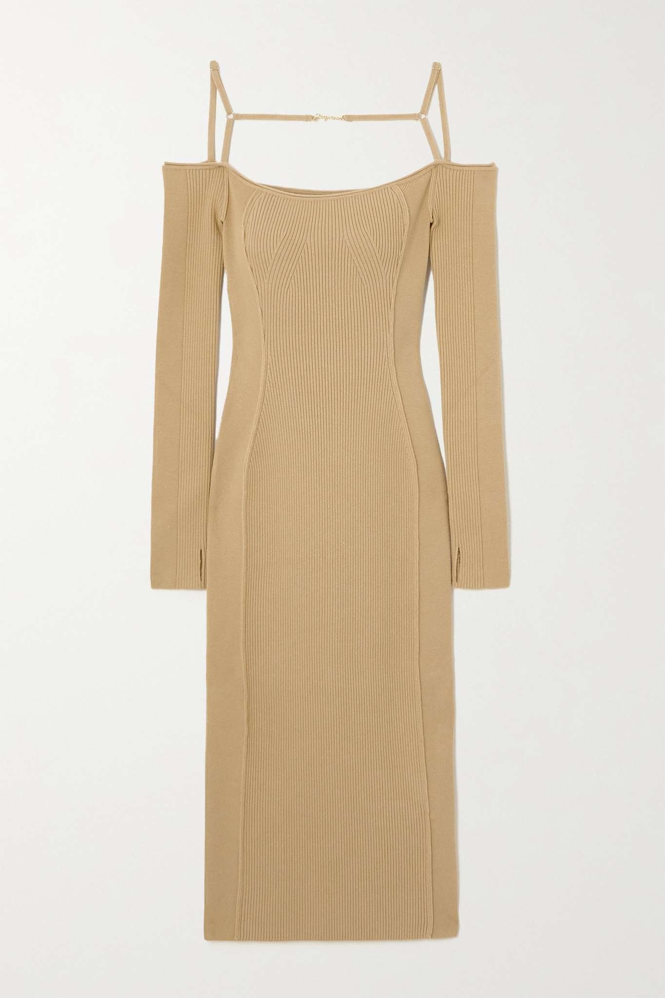 Sierra off-the-shoulder embellished ribbed-knit midi dress - 1