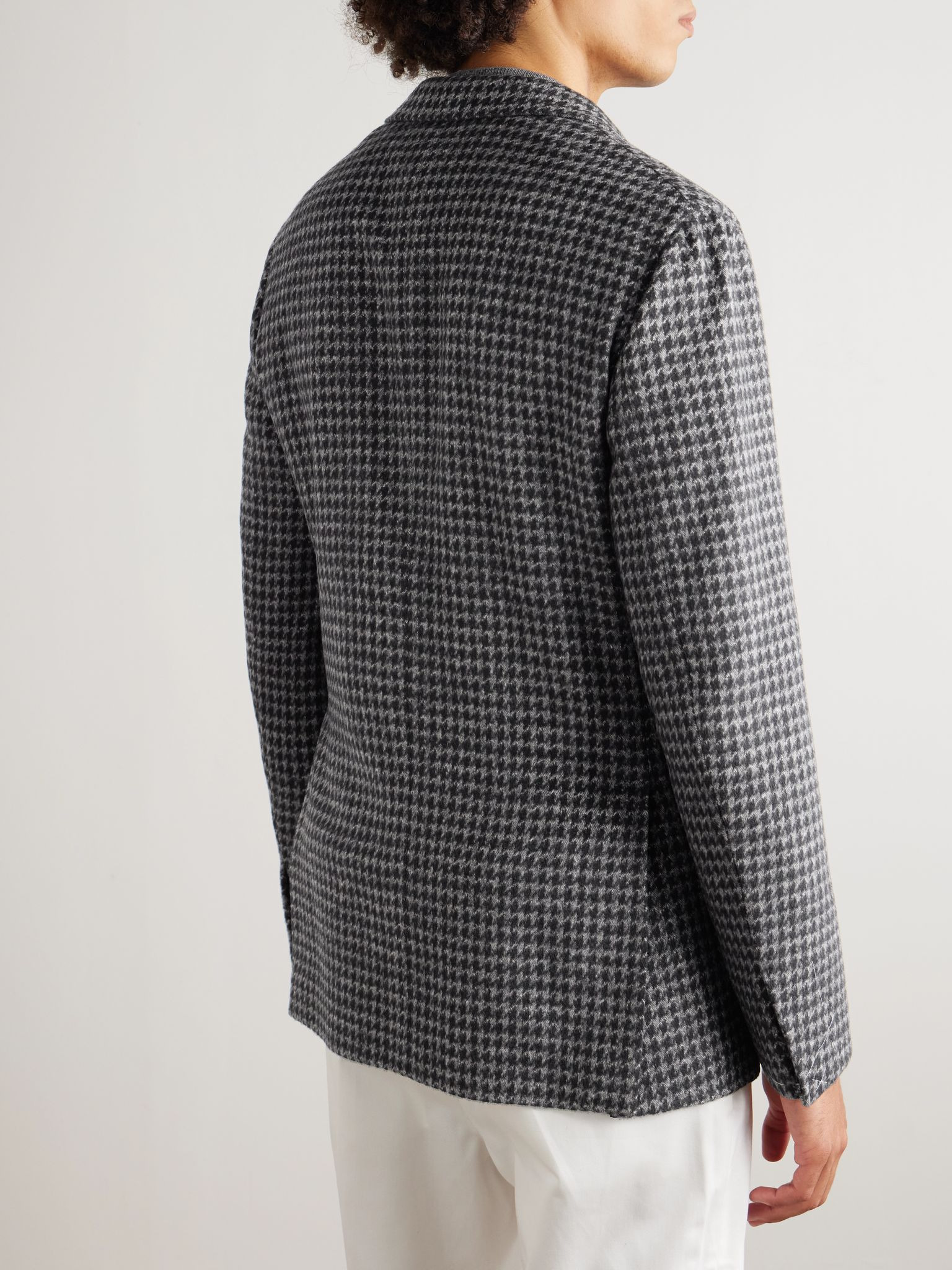 Soffio Unstructured Houndstooth Cashmere Blazer Gray - 4