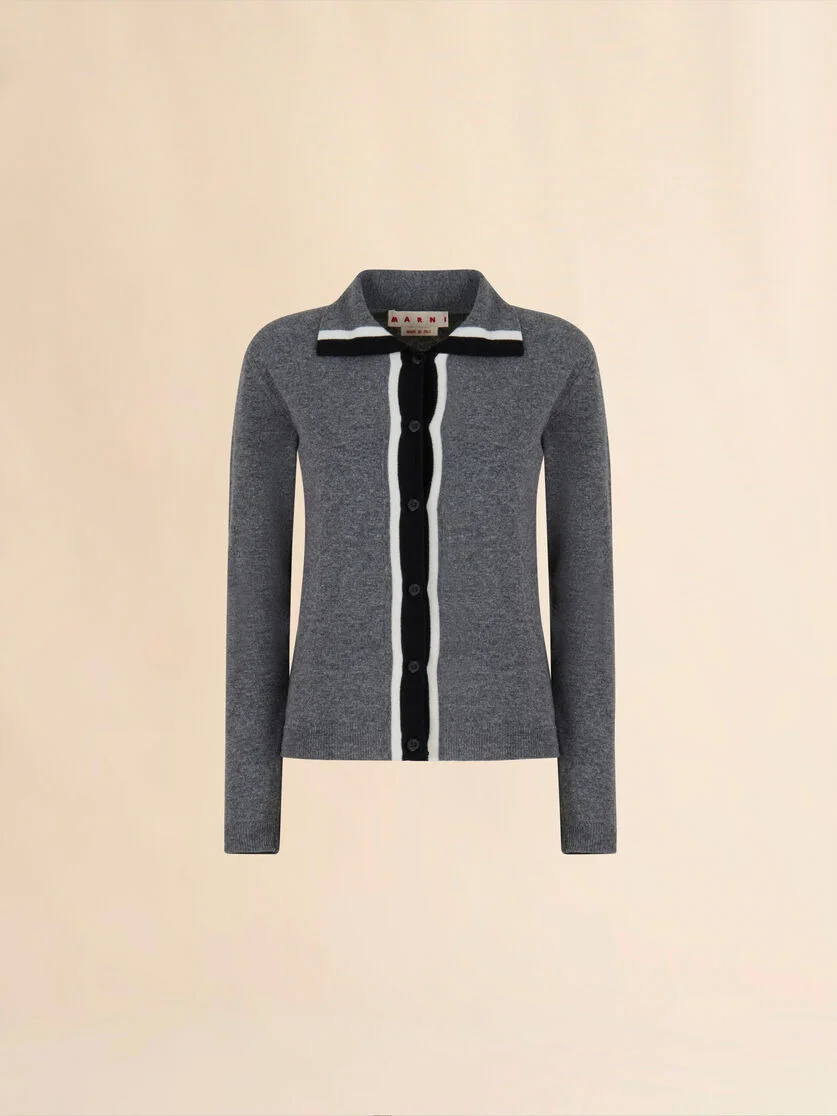 GRAY WOOL CARDIGAN WITH BICOLOR PLACKET - 1