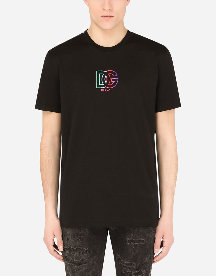 Cotton T-shirt with multi-colored DG embroidery - 1