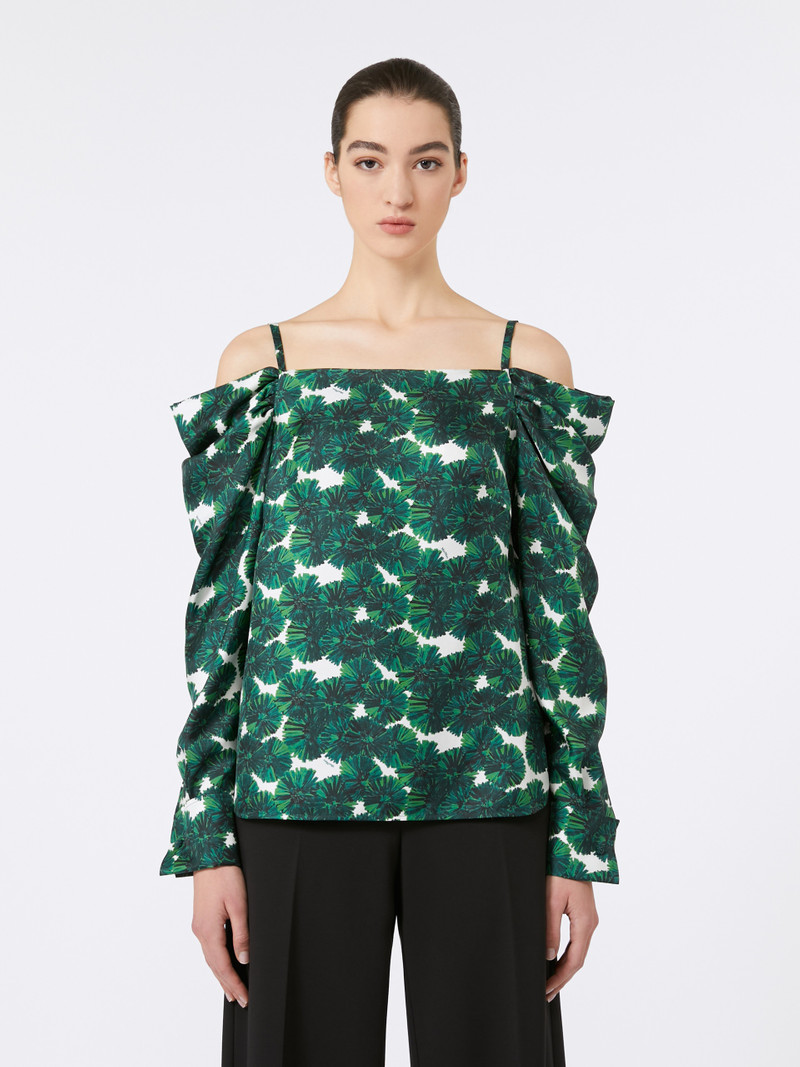 USTICA Printed silk off-the-shoulder blouse 3