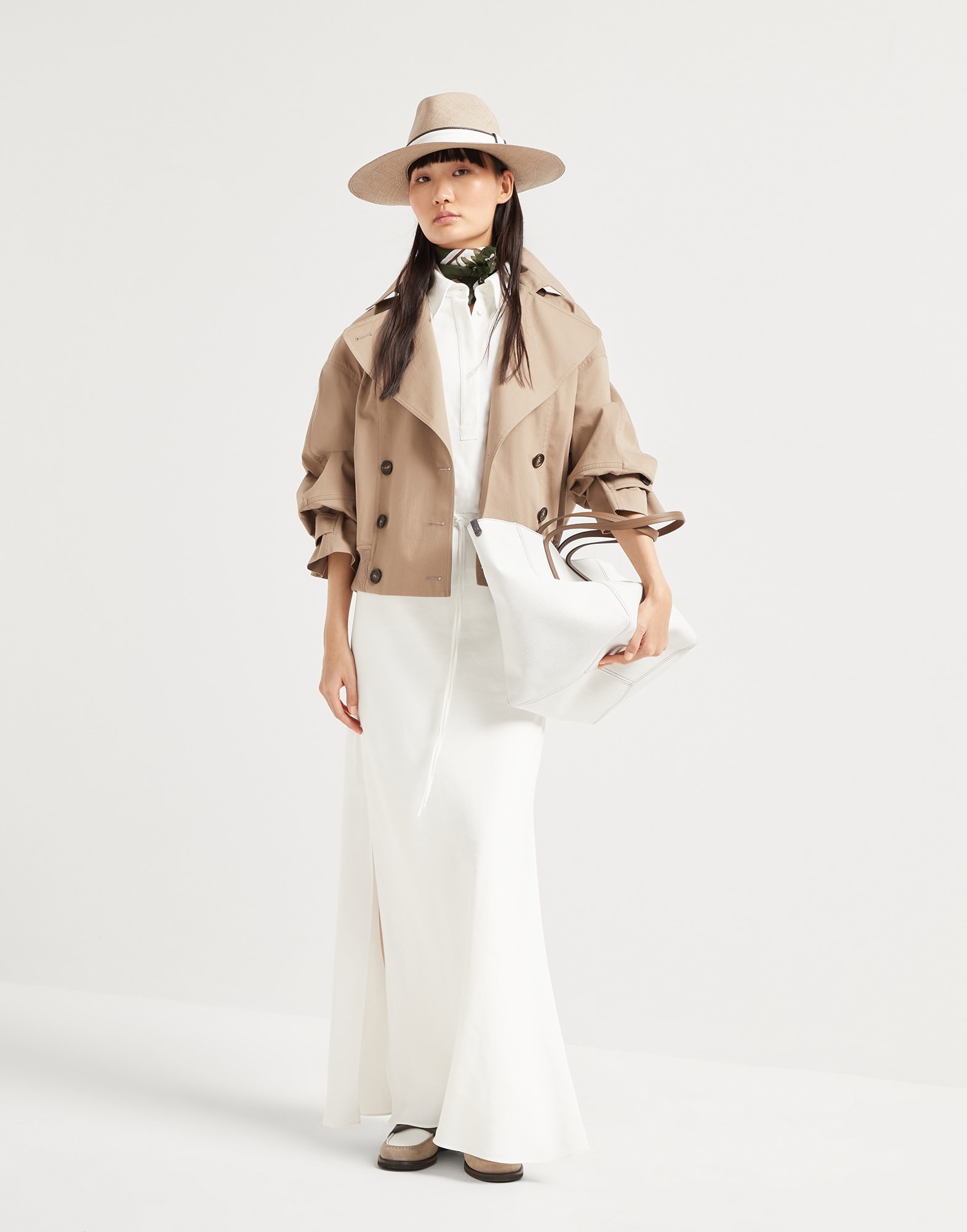 Viscose and linen fluid twill dress with monili - 5