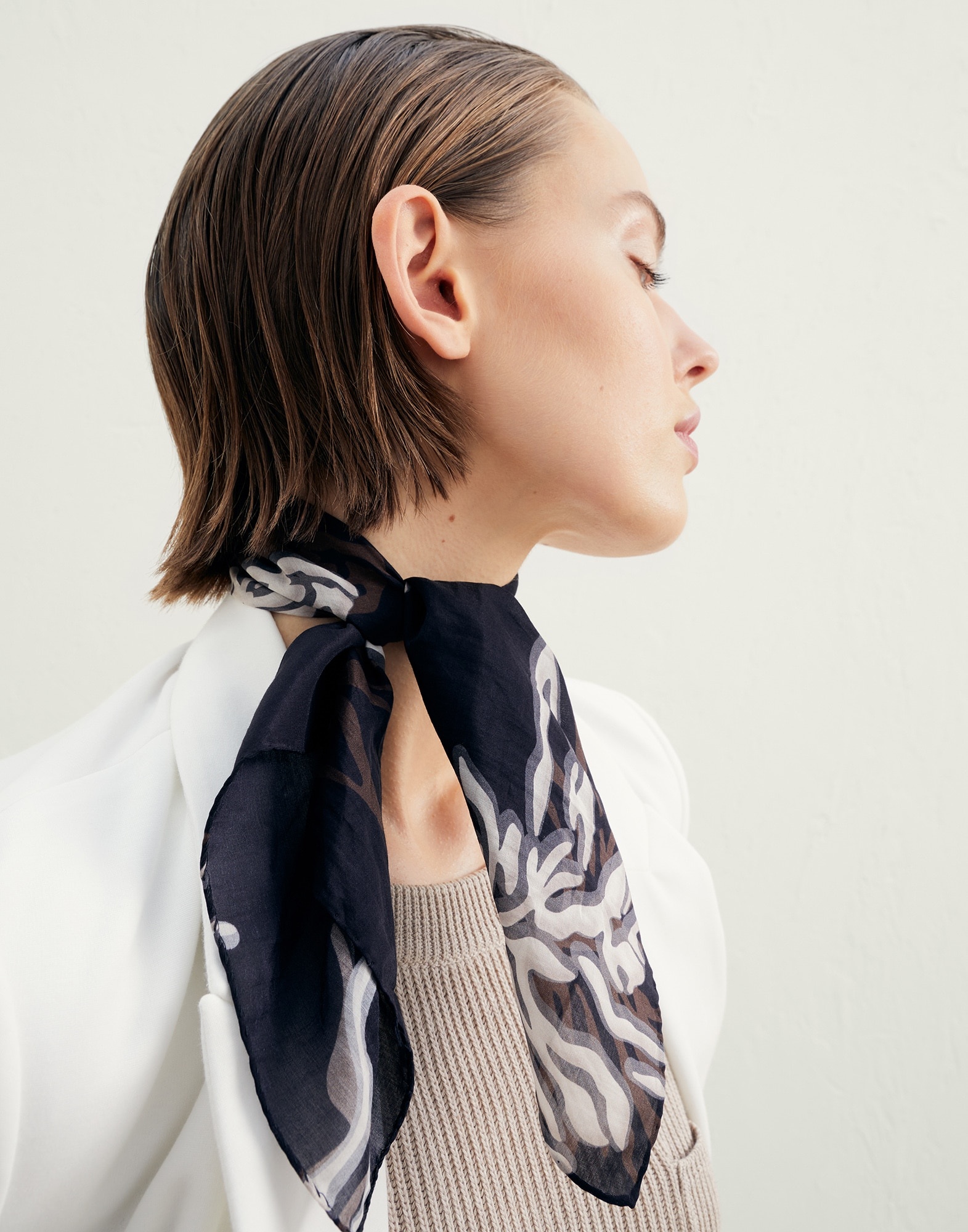 Cotton and silk marine flower print foulard - 3