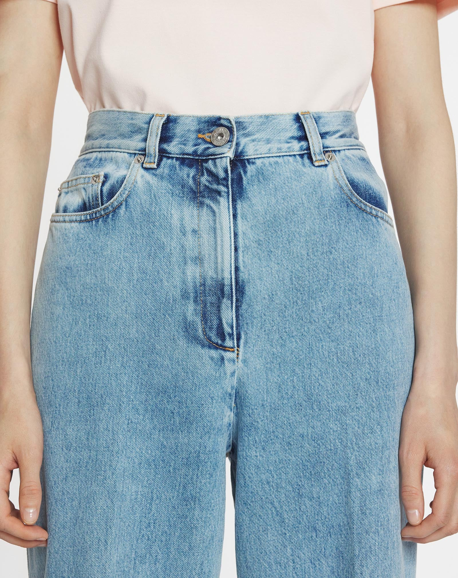 WIDE-LEG CUFFED DENIM PANTS - 6