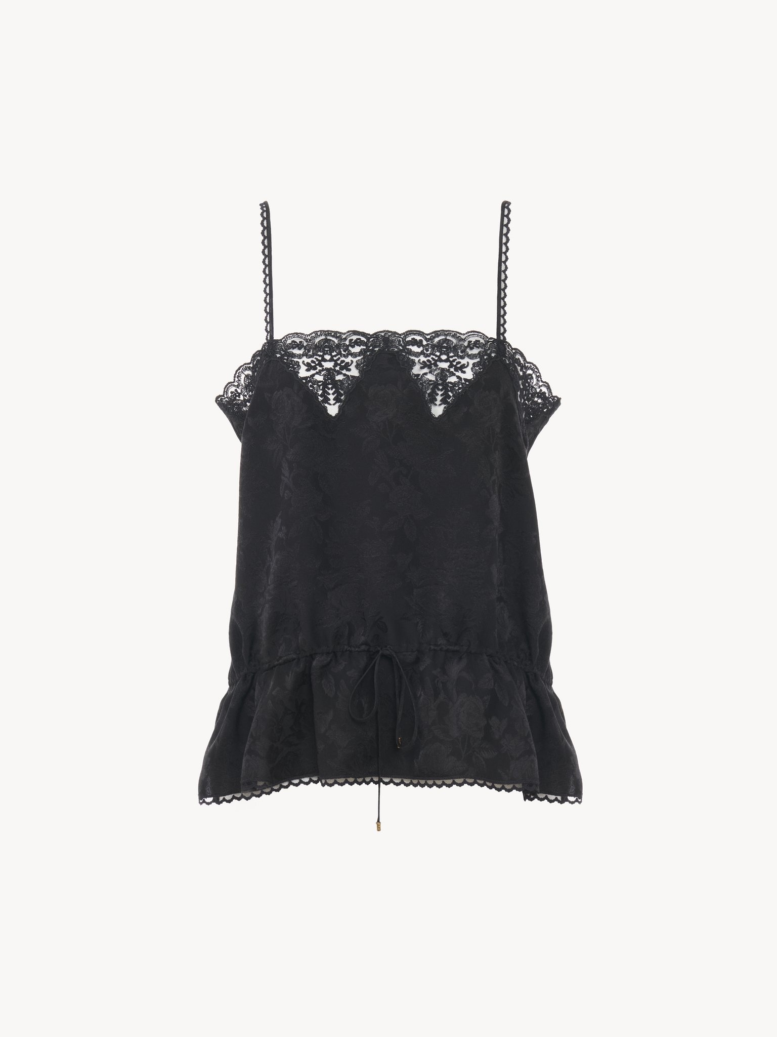 DRAWSTRING CAMISOLE TOP IN SILK JACQUARD & LACE - 2