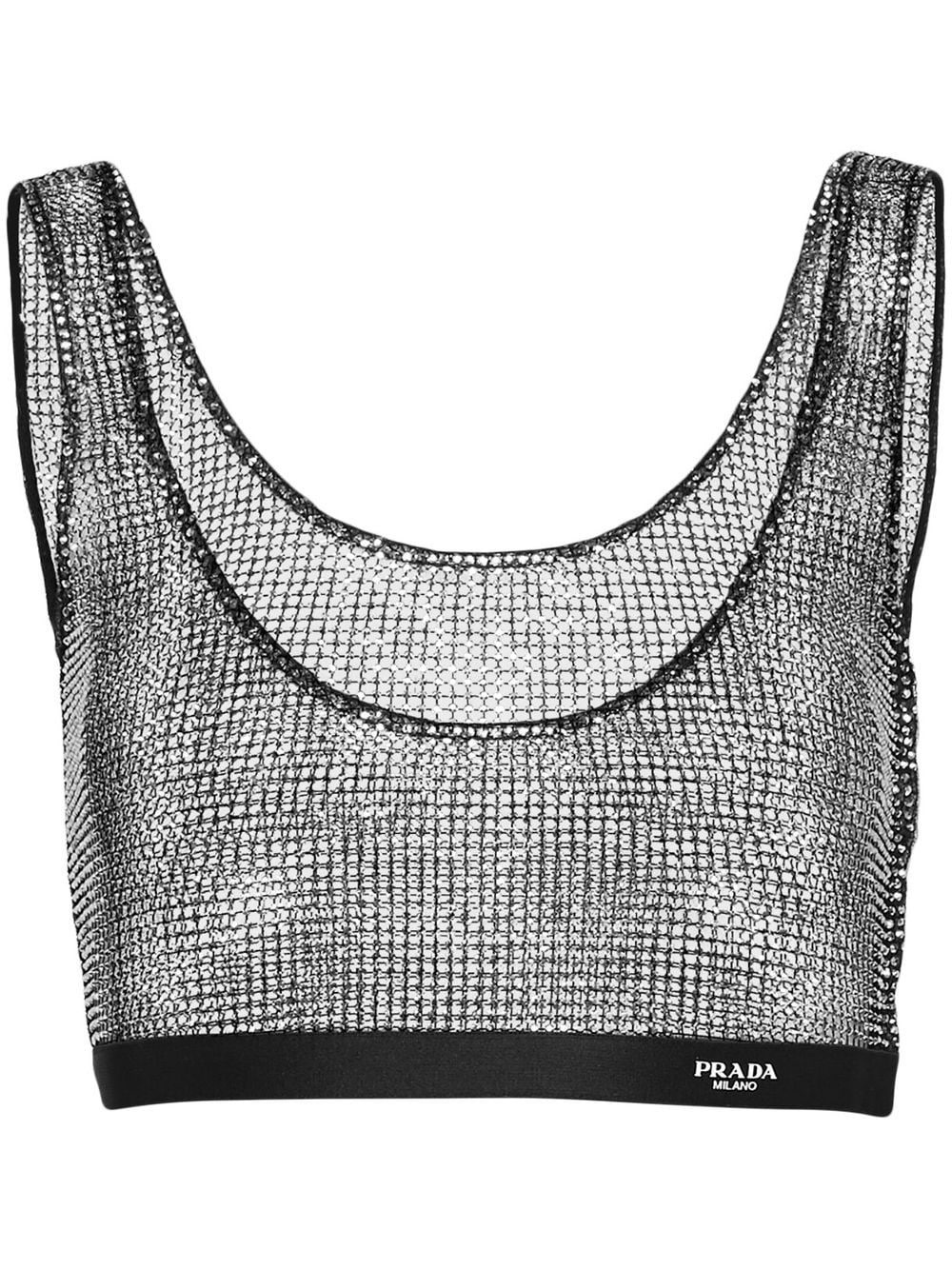rhinestone-embellished mesh crop top - 1