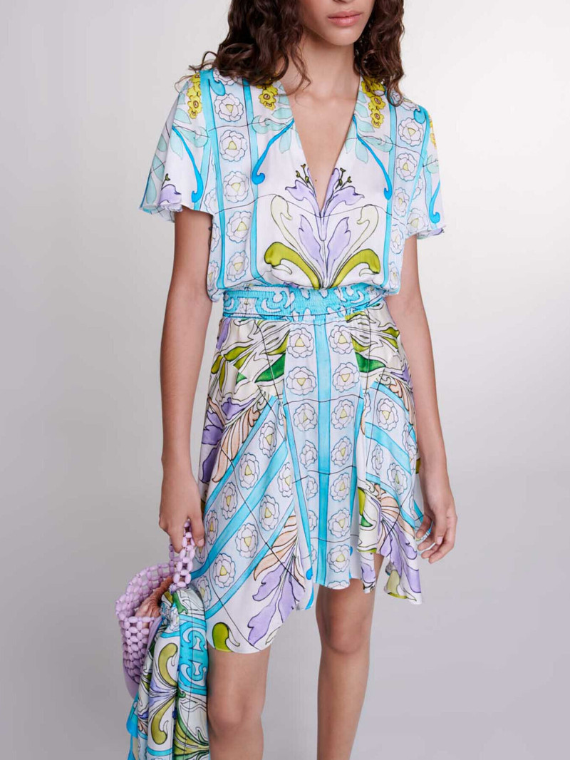 Short satin-effect print dress 5