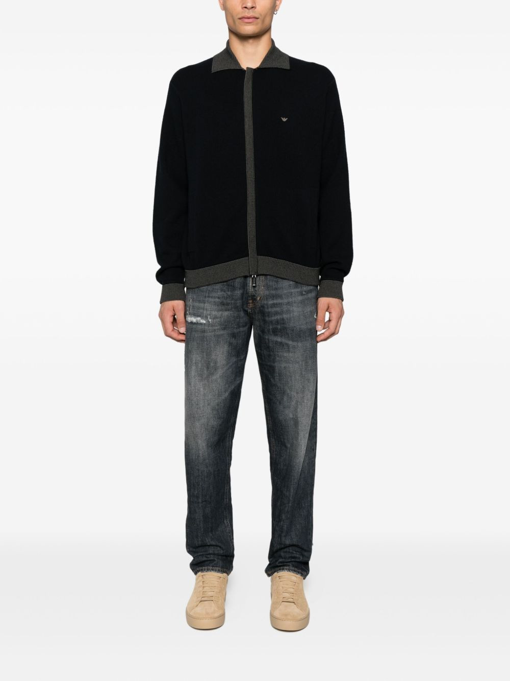 ribbed-trimmed zip-up cardigan - 2