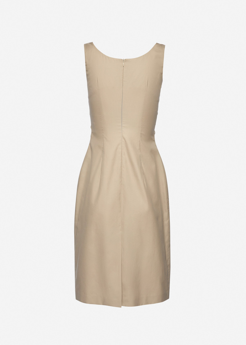 Sleeveless dress with draped neckline in beige 2