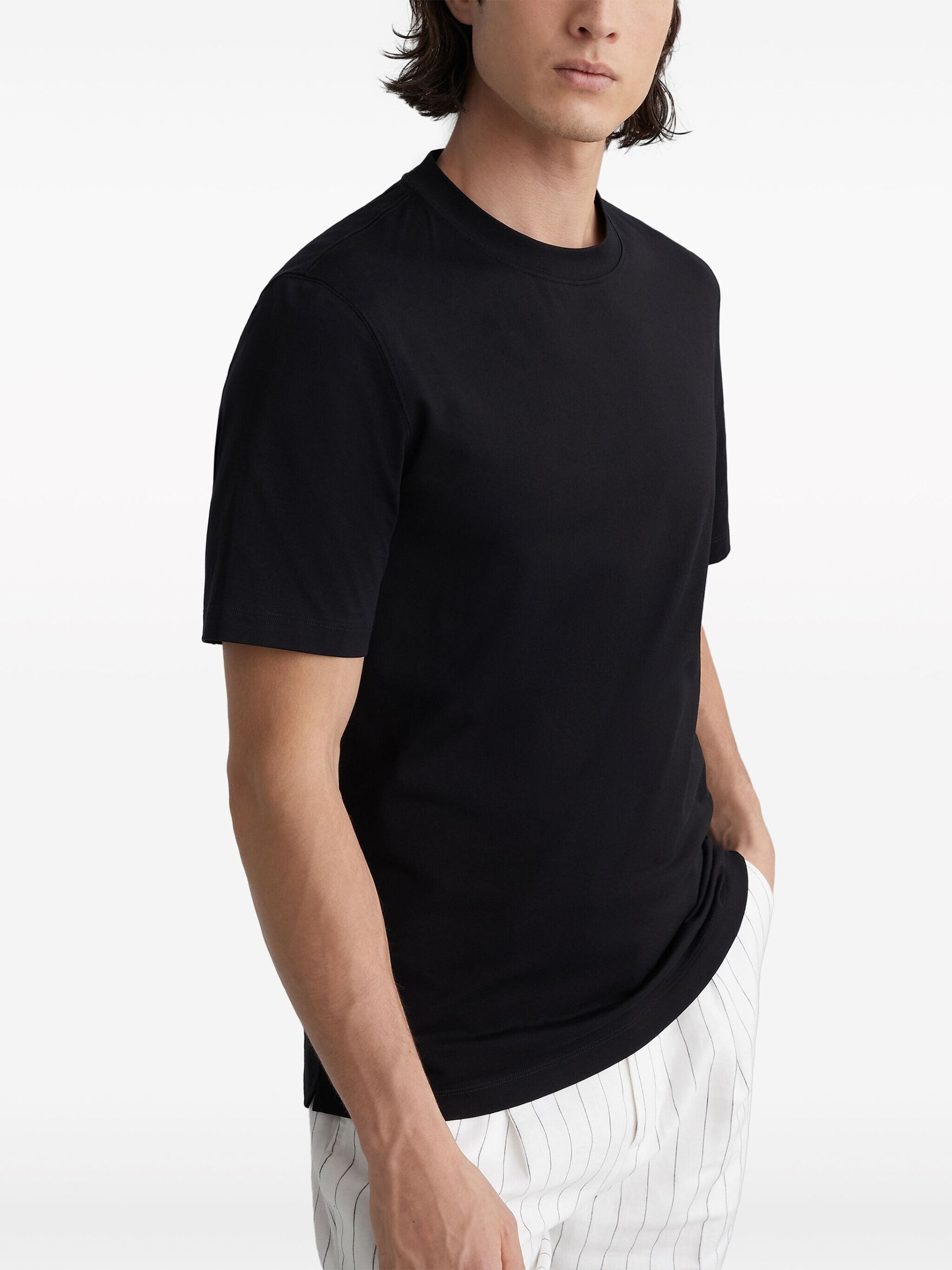 Black Crew-Neck Cotton T-Shirt - 3