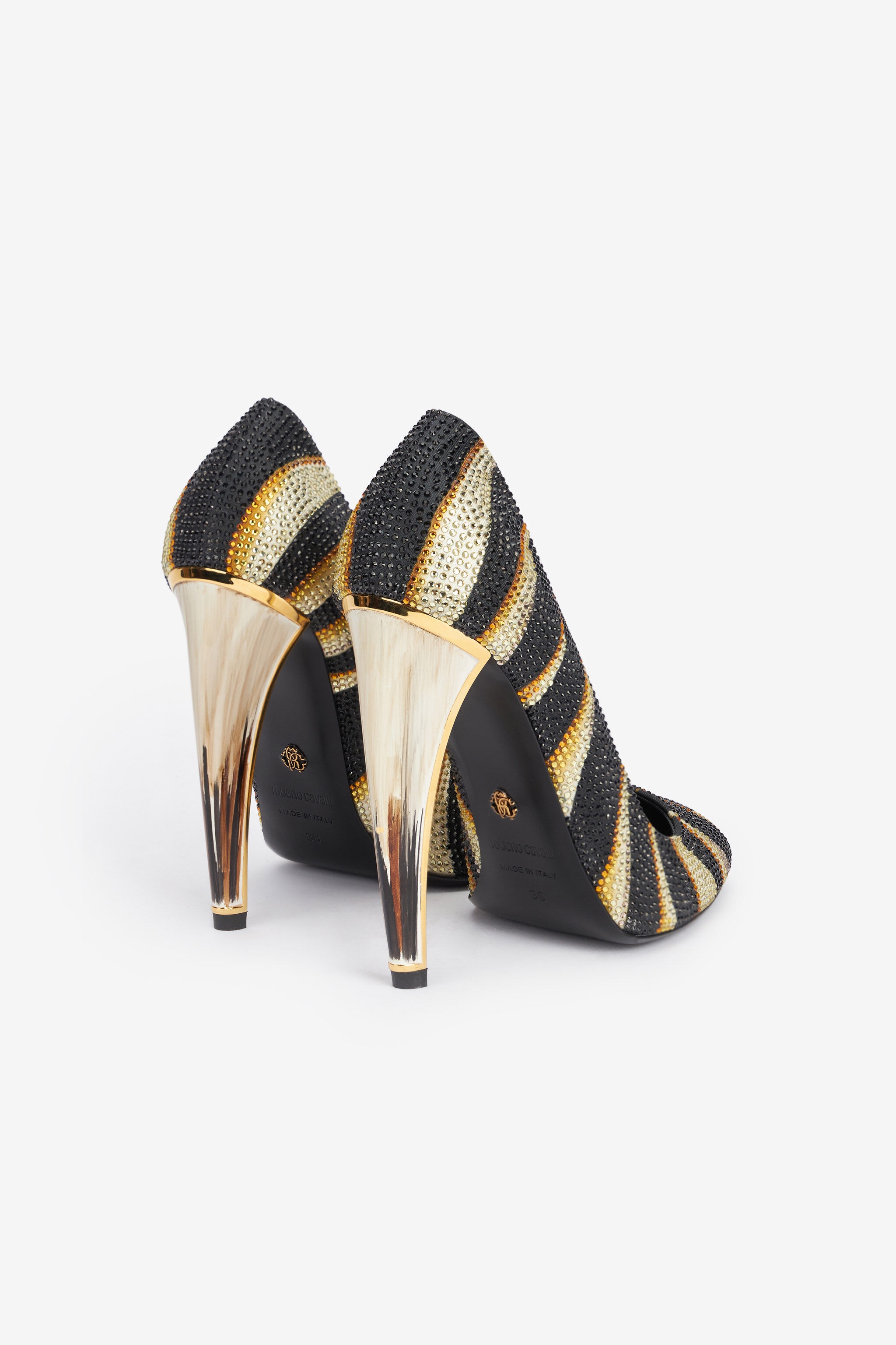 Print Satin Pumps with Rhinestones - 3