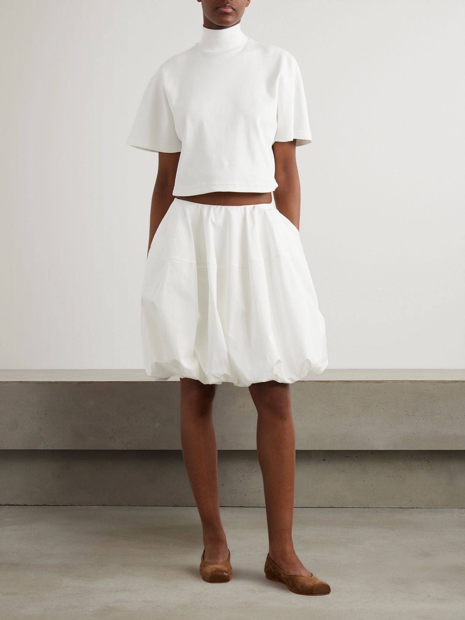 Gathered cotton-poplin mini skirt White - 2