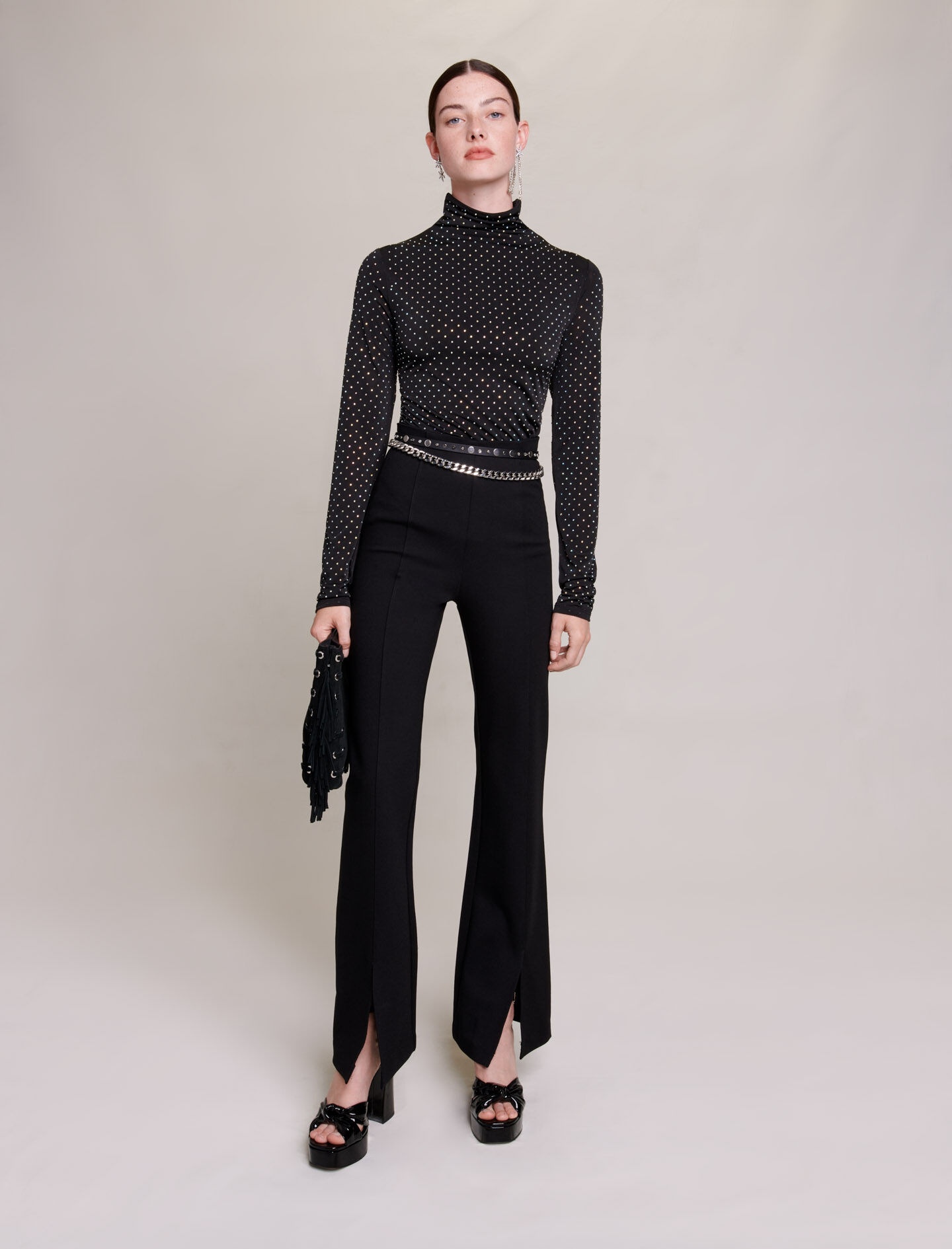 Black slim-fit trousers with slits - 2