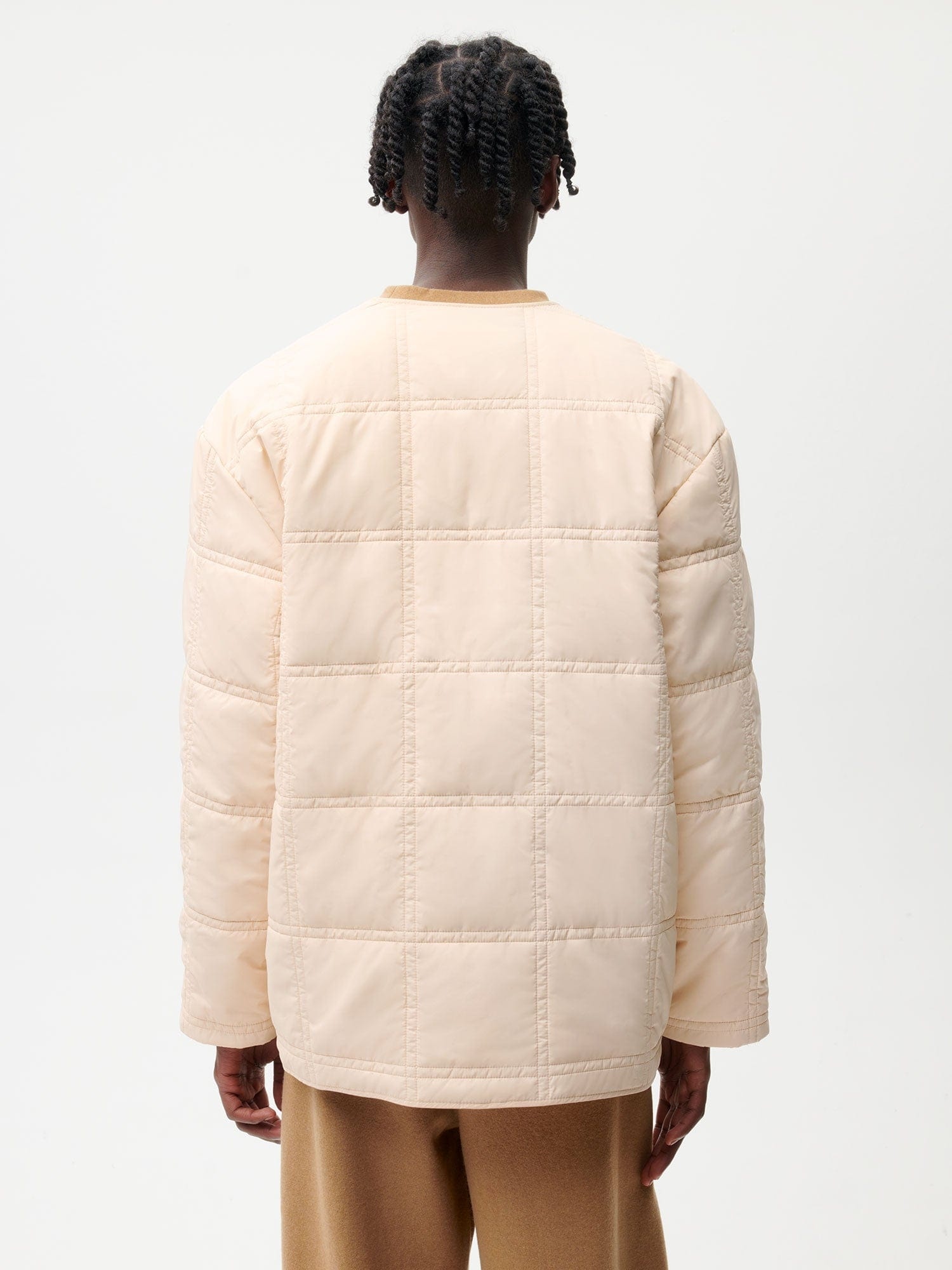 Mens Flower-Warmth Quilted Collarless Jacket - Sand - 4