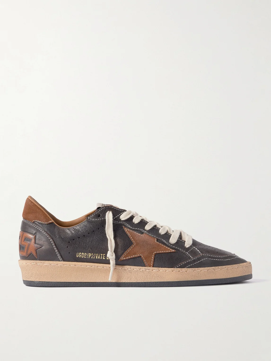 Ball Star Distressed Suede-Trimmed Leather Sneakers - 1