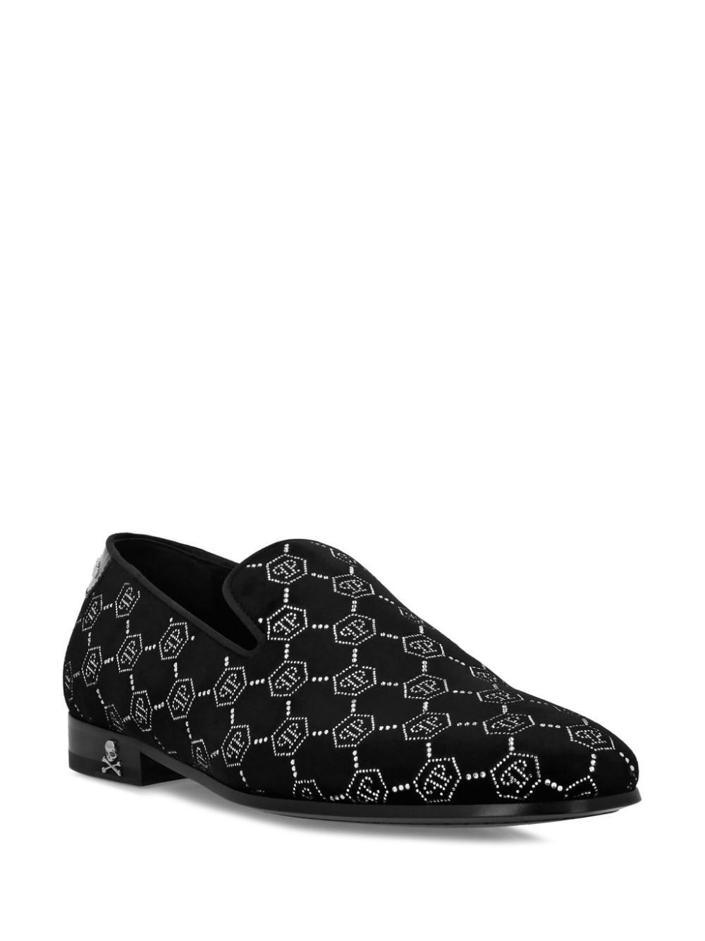 rhinestone-monogram velvet loafers - 2