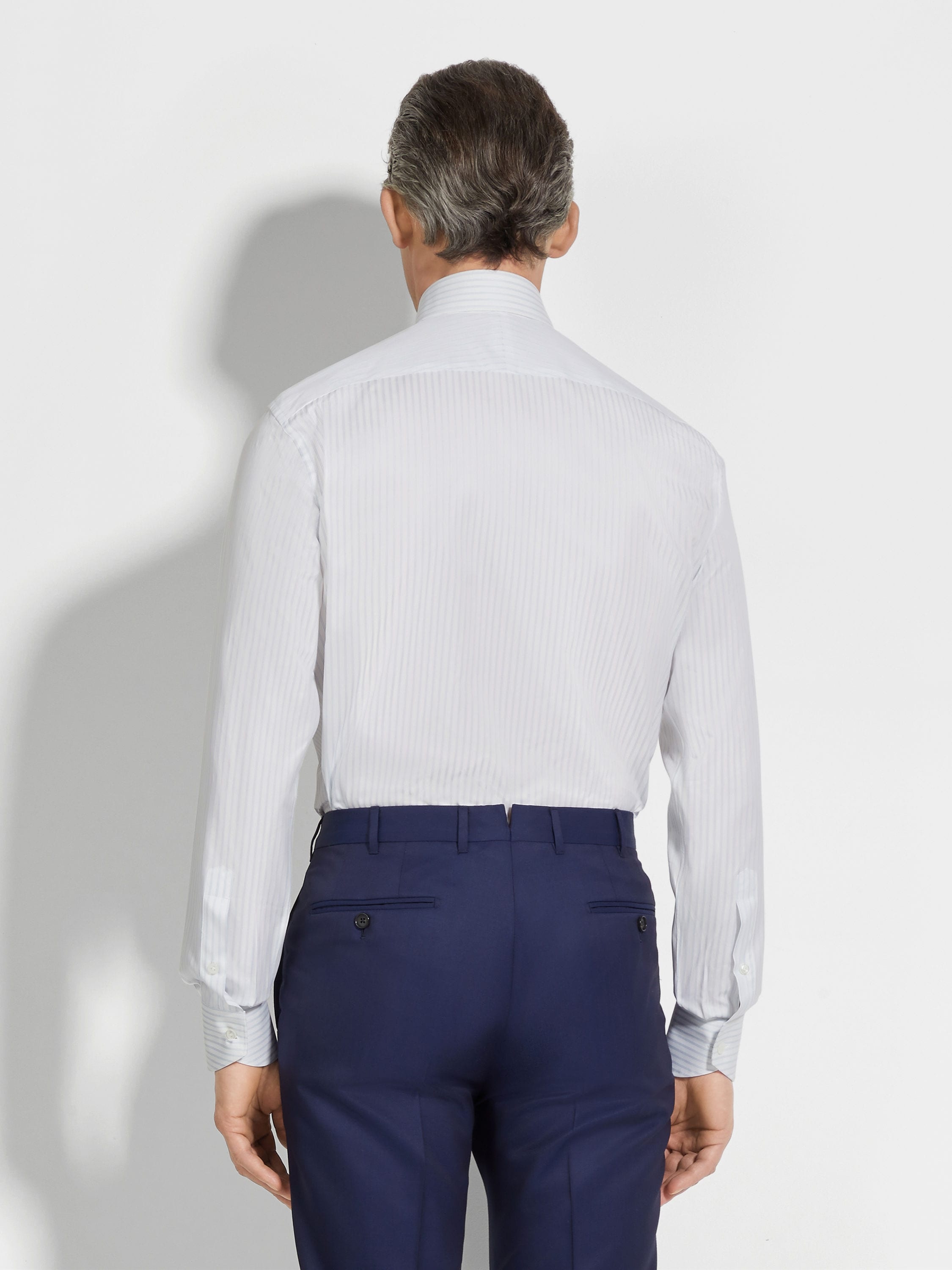 WHITE AND LIGHT GREY STRUCTURED STRIPED CENTOVENTIMILA COTTON SHIRT - 4
