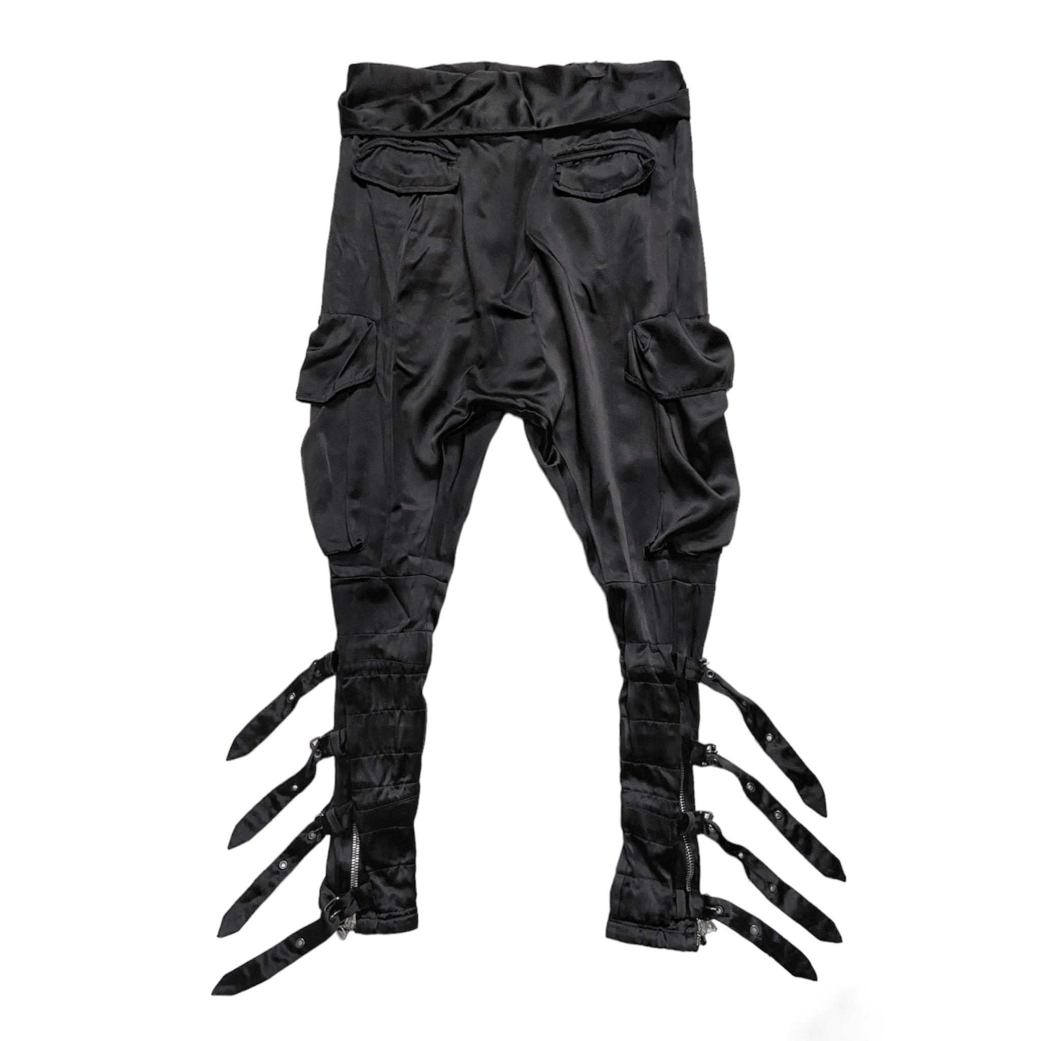 zOthers - BWNT Balmain Decarnin Era Fall 2009 Black Silk Cargo Bondage Drop Crotch Pants - 5
