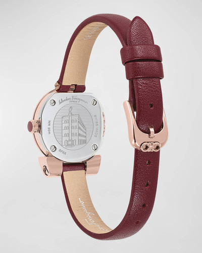 FERRAGAMO 22.5mm Gancino Watch with Leather Strap, Rose Gold/Red outlook