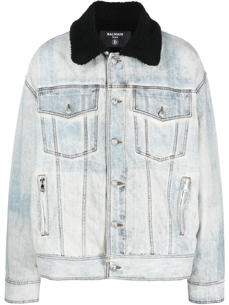 logo-embroidered denim jacket 1