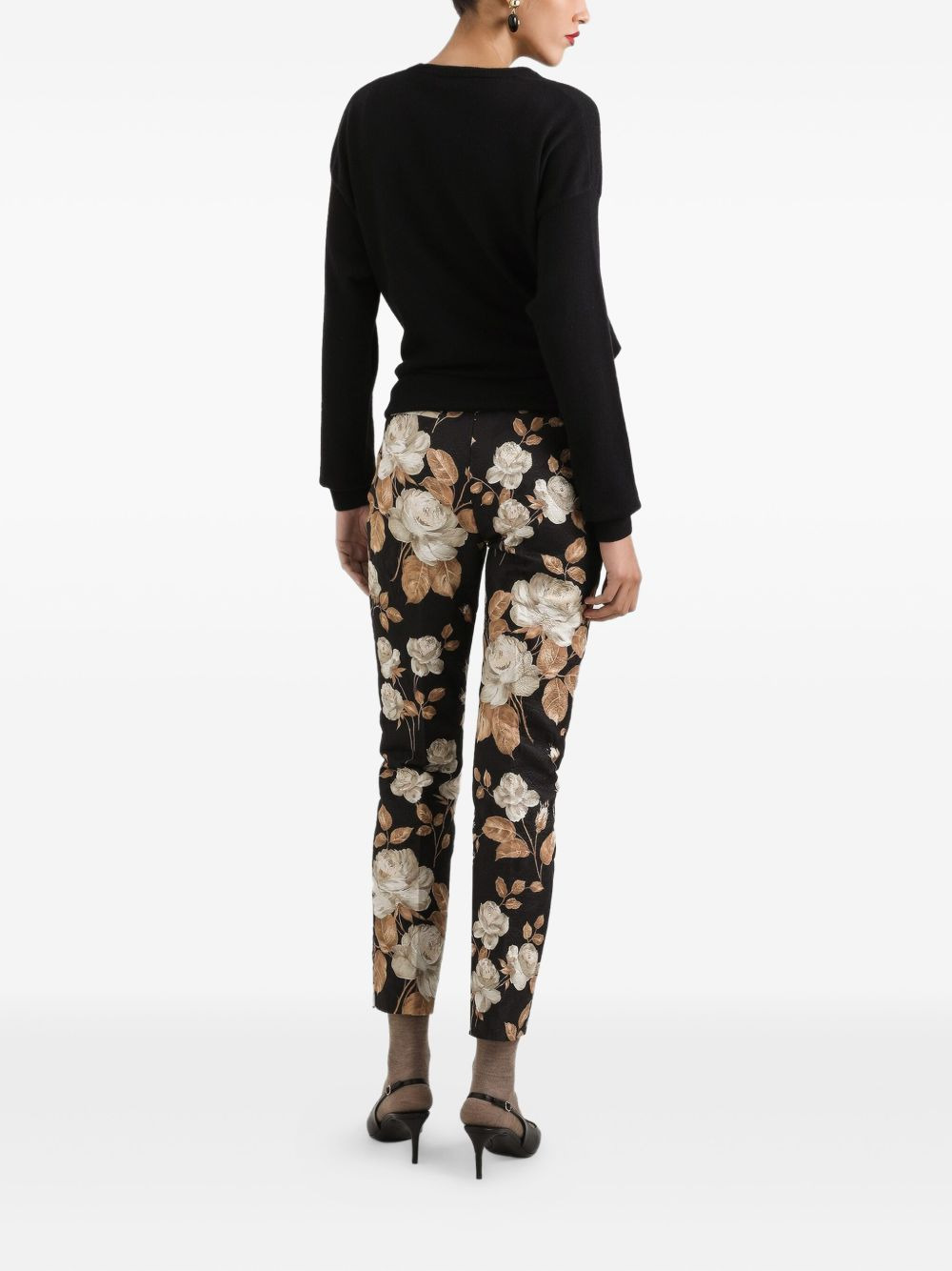 rose-print brocade trousers - 3