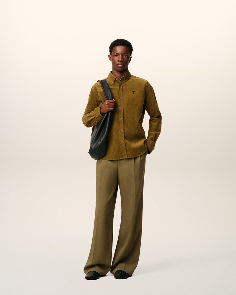 GREEN WOOL LOW WAIST WIDE TROUSERS 3