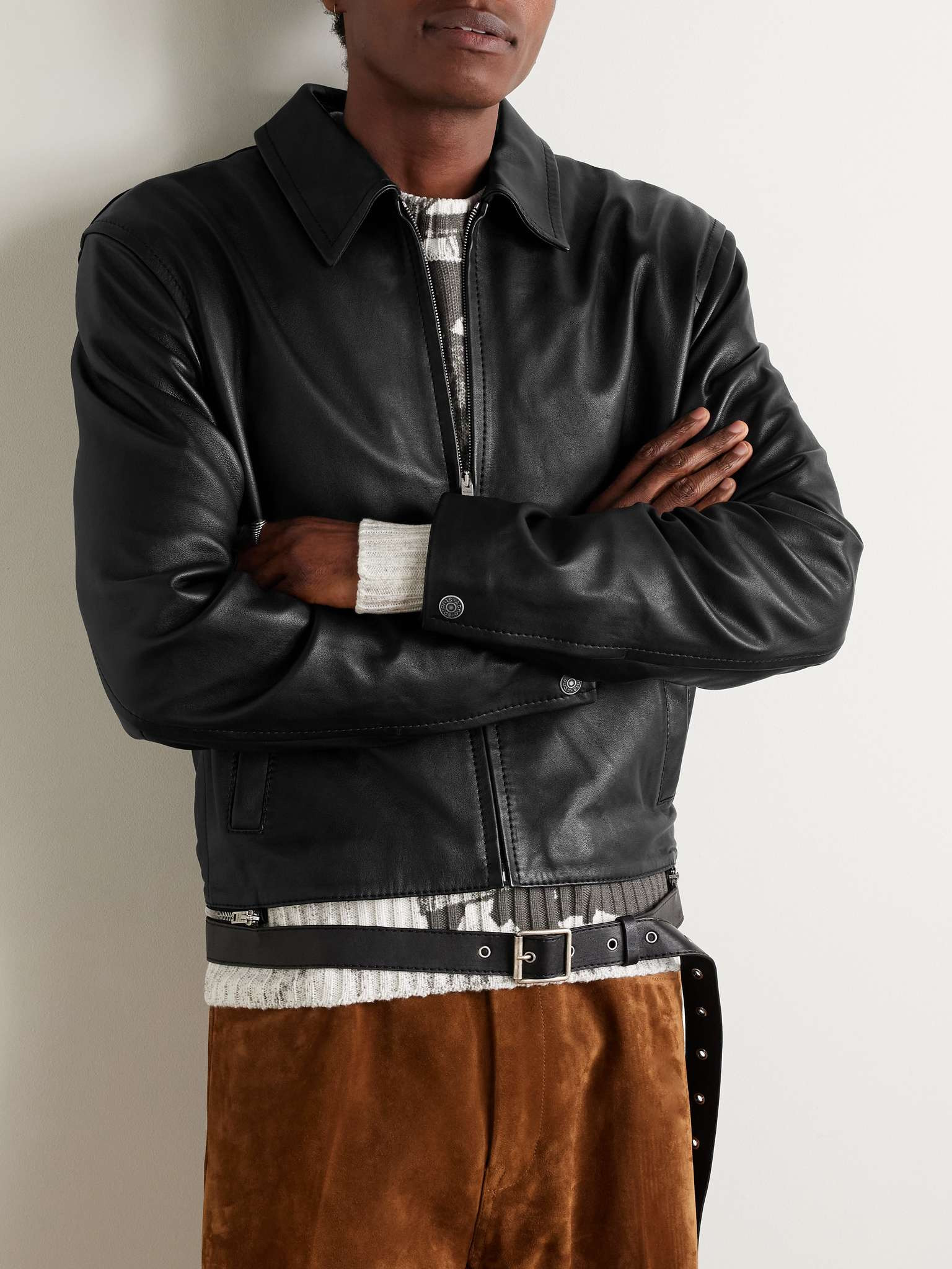 Lascari Slim-Fit Belted Leather Jacket - 3