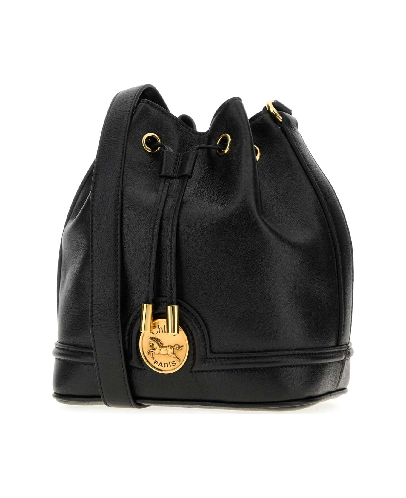 Black Leather Bucket Bag - 2