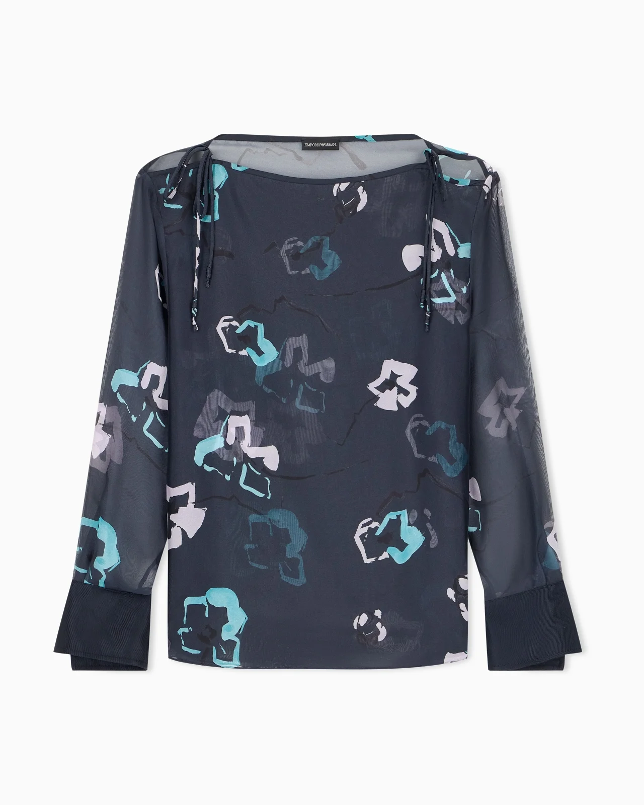 SHEER LONG-SLEEVE SILK CHIFFON SHIRT WITH A FLORAL PRINT - 1