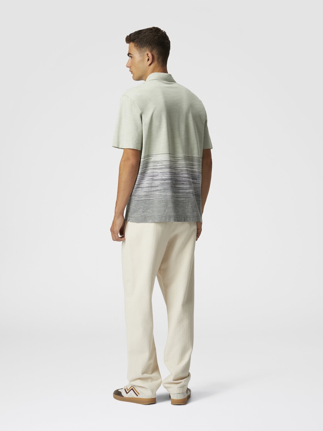 Slub cotton and linen polo shirt with zigzag embroidery - 3