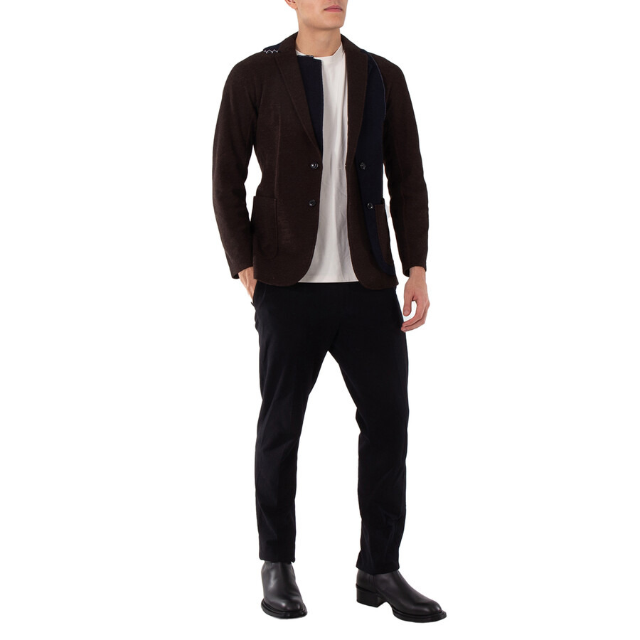Kolor Men's Brown Patchwork-Design Wool Blazer - 3
