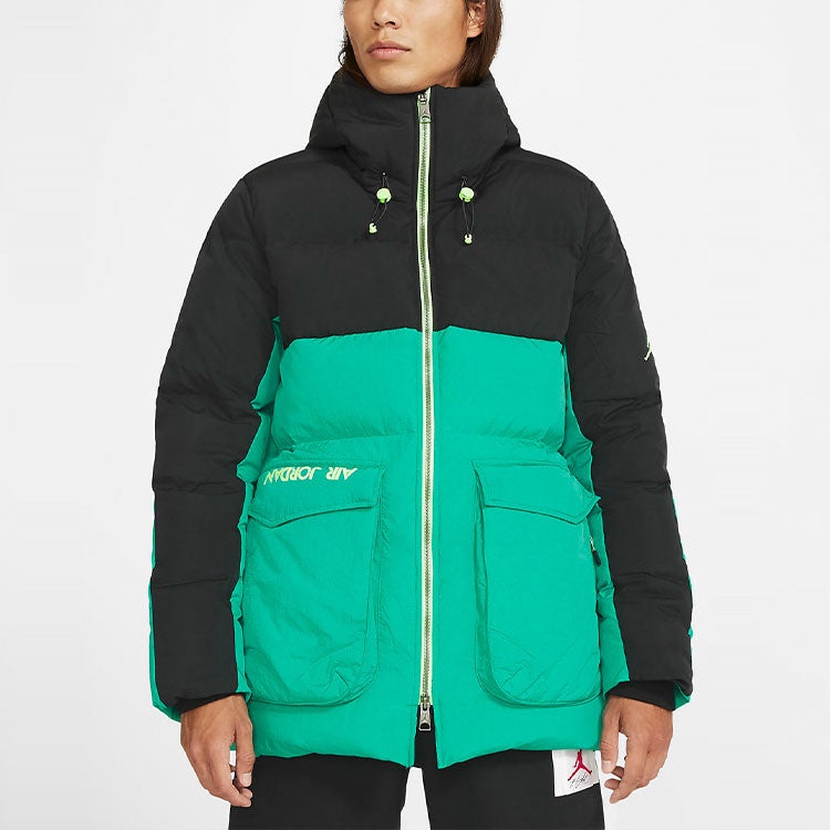 Air Jordan Casual Sports hooded Stay Warm Down Jacket Black Green Colorblock CK6662-011 - 4