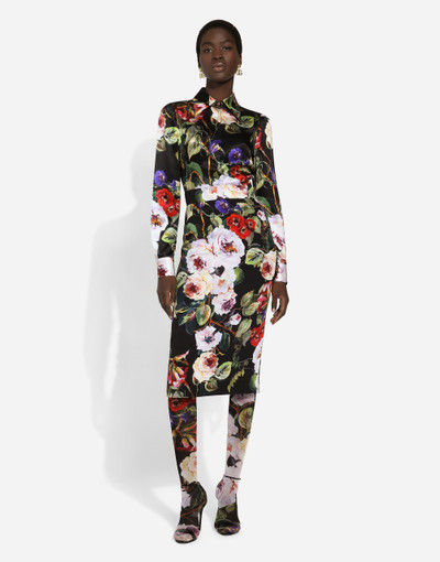 Dolce & Gabbana Charmeuse calf-length skirt with rose garden print outlook