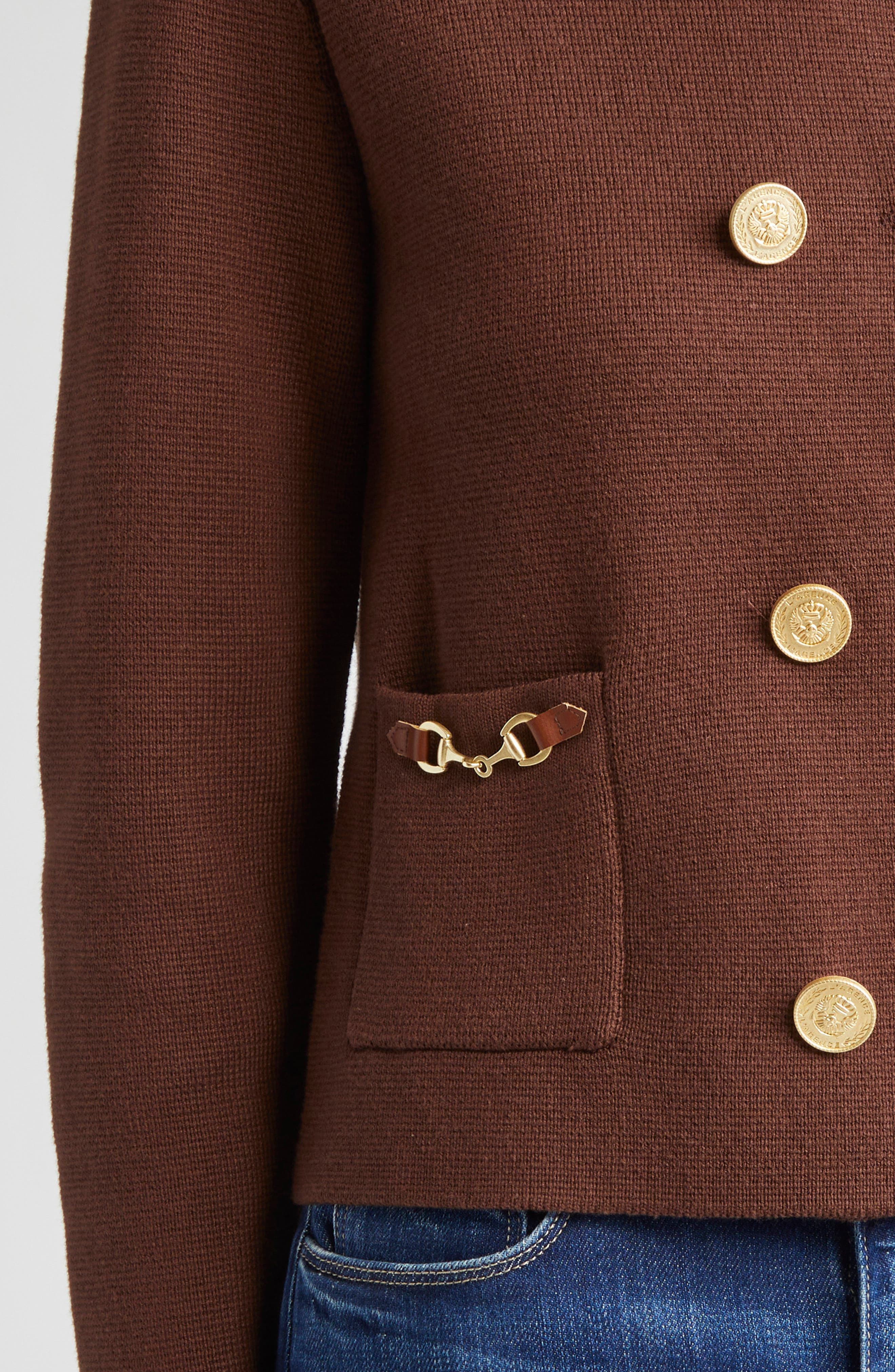L'AGENCE Madilyn Double Breasted Knit Jacket in Chocolate/Gold at Nordstrom - 5