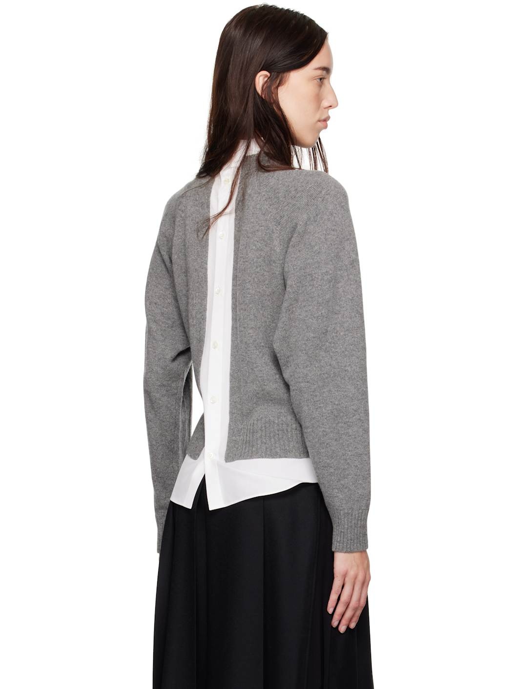 Gray & White Knit Sweater - 3