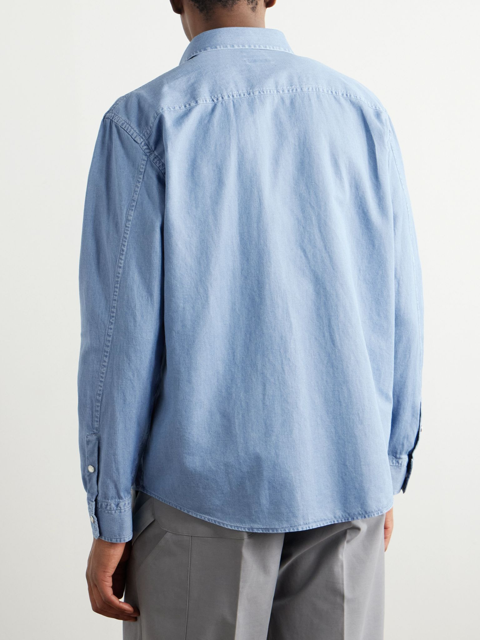 Cotton and Linen-Blend Chambray Shirt Blue - 4