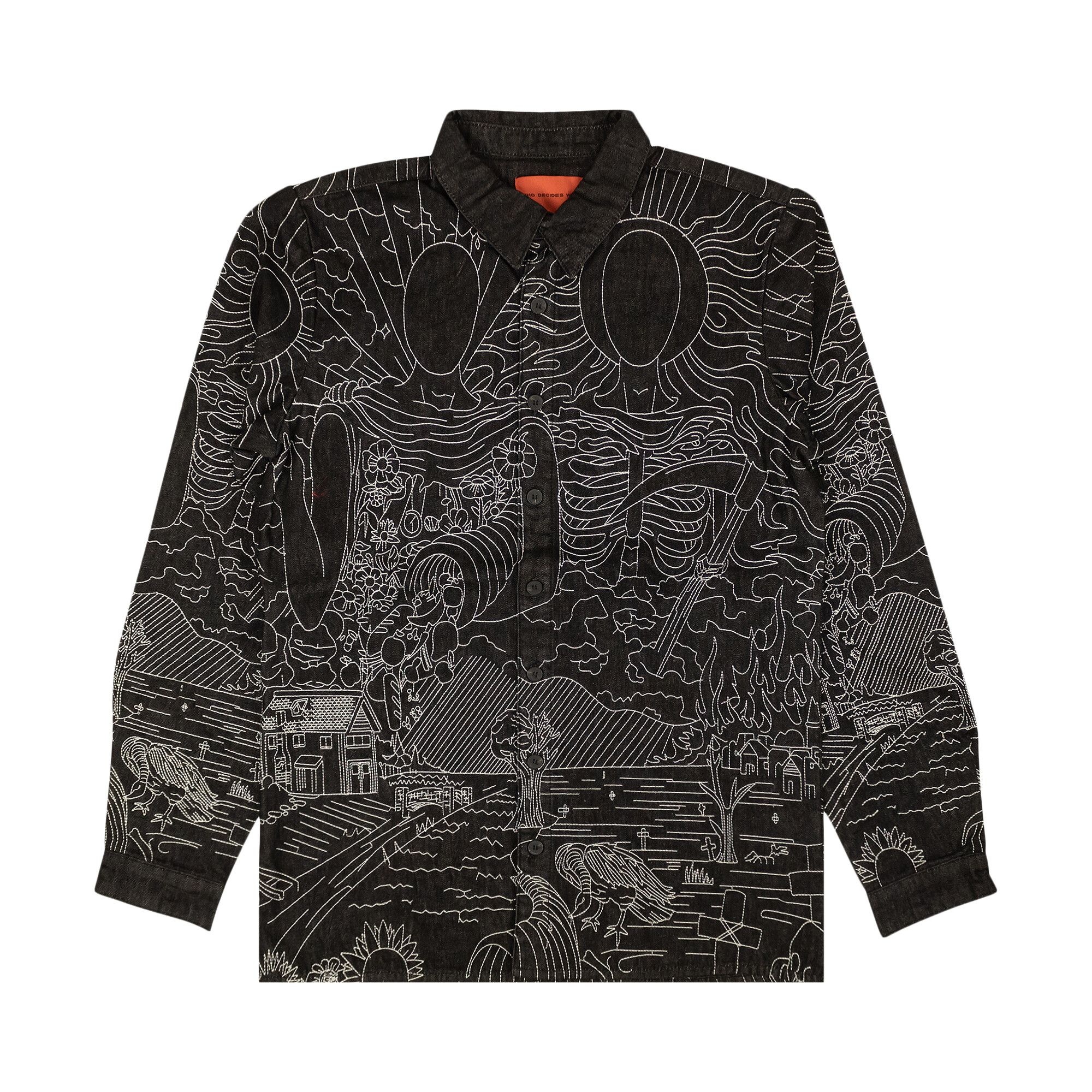 Who Decides War Embroidered Duality Button Up Shirt 'Black' - 1