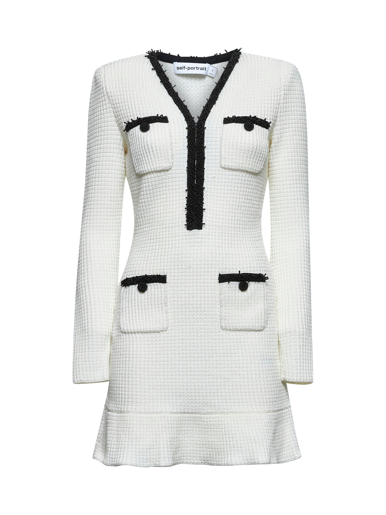 White textured knit mini dress - 1