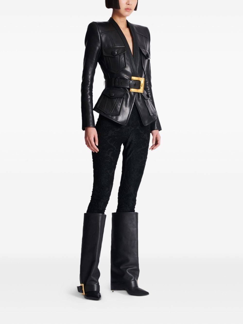 belted leather jacket - 3