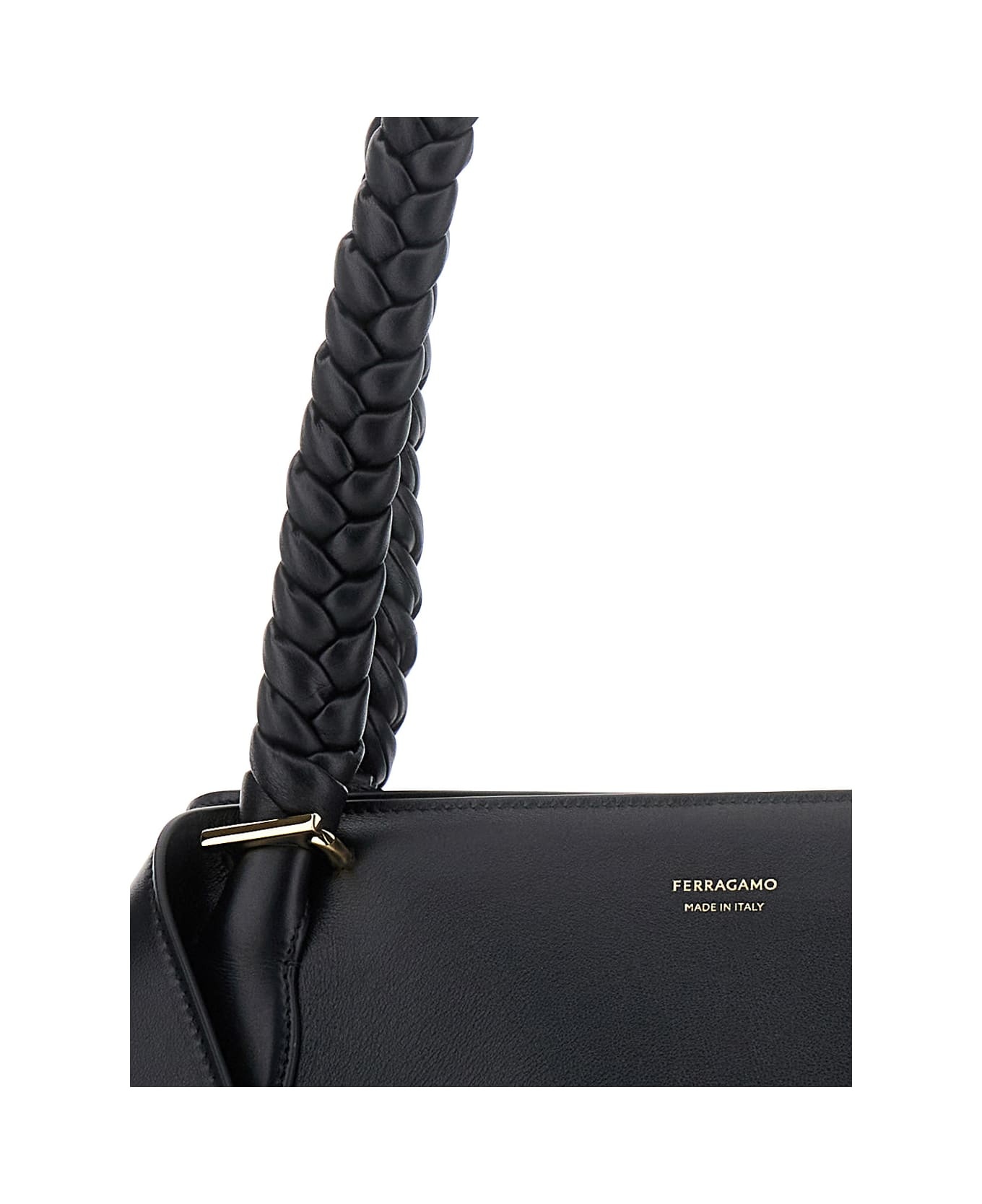 'the Scarf Bag' Black Shoulder Bag With Braided Handles And Folded Corners In Leather Woman - 3