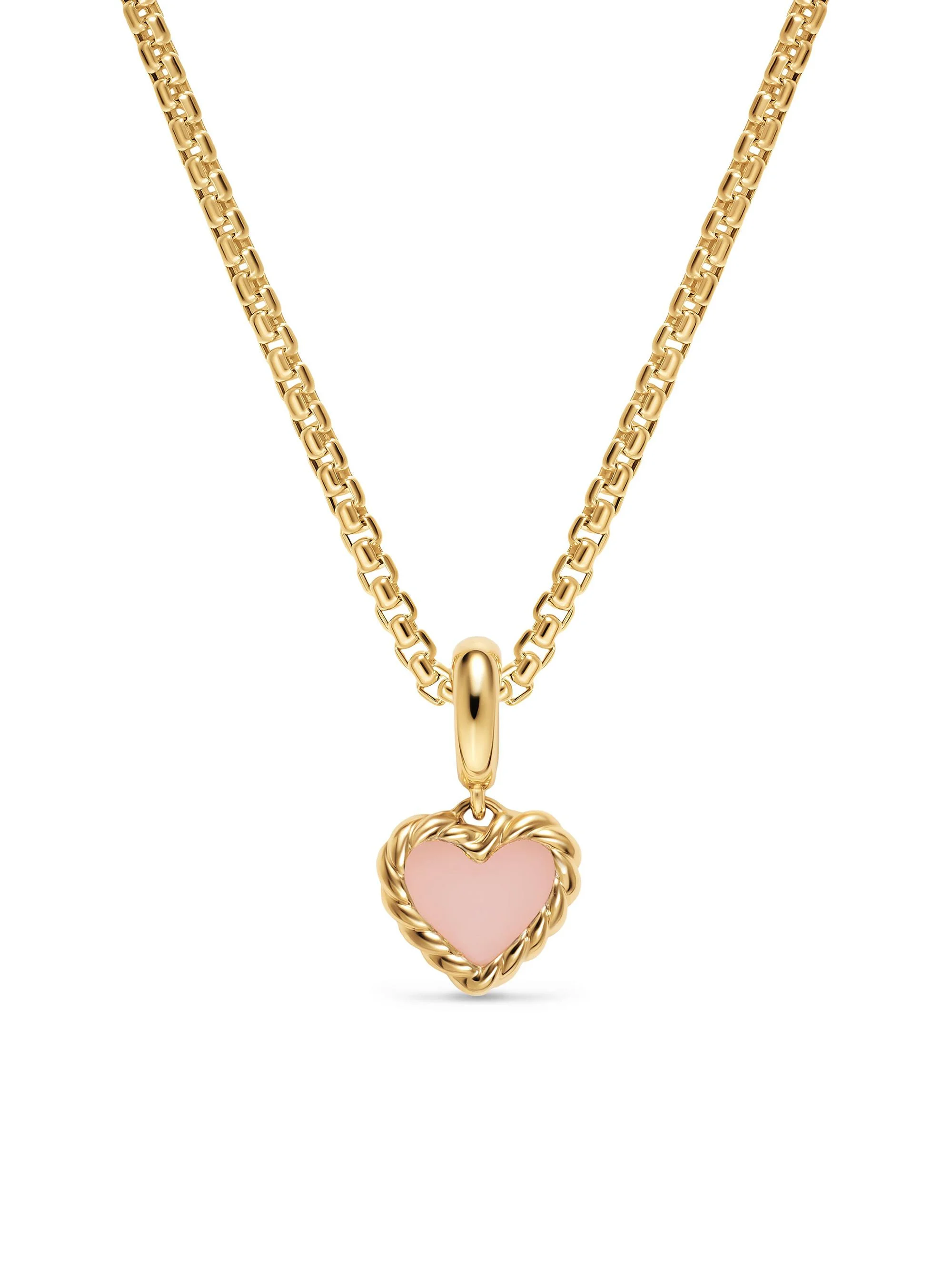 Women's Petite DY Elements Heart Station Pendant in 18K Yellow Gold - Pink Opal - 1