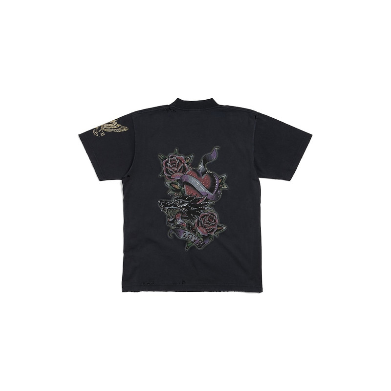 BALENCIAGA Women's Tacky Tatoo T-shirt Small Fit in Black Faded outlook