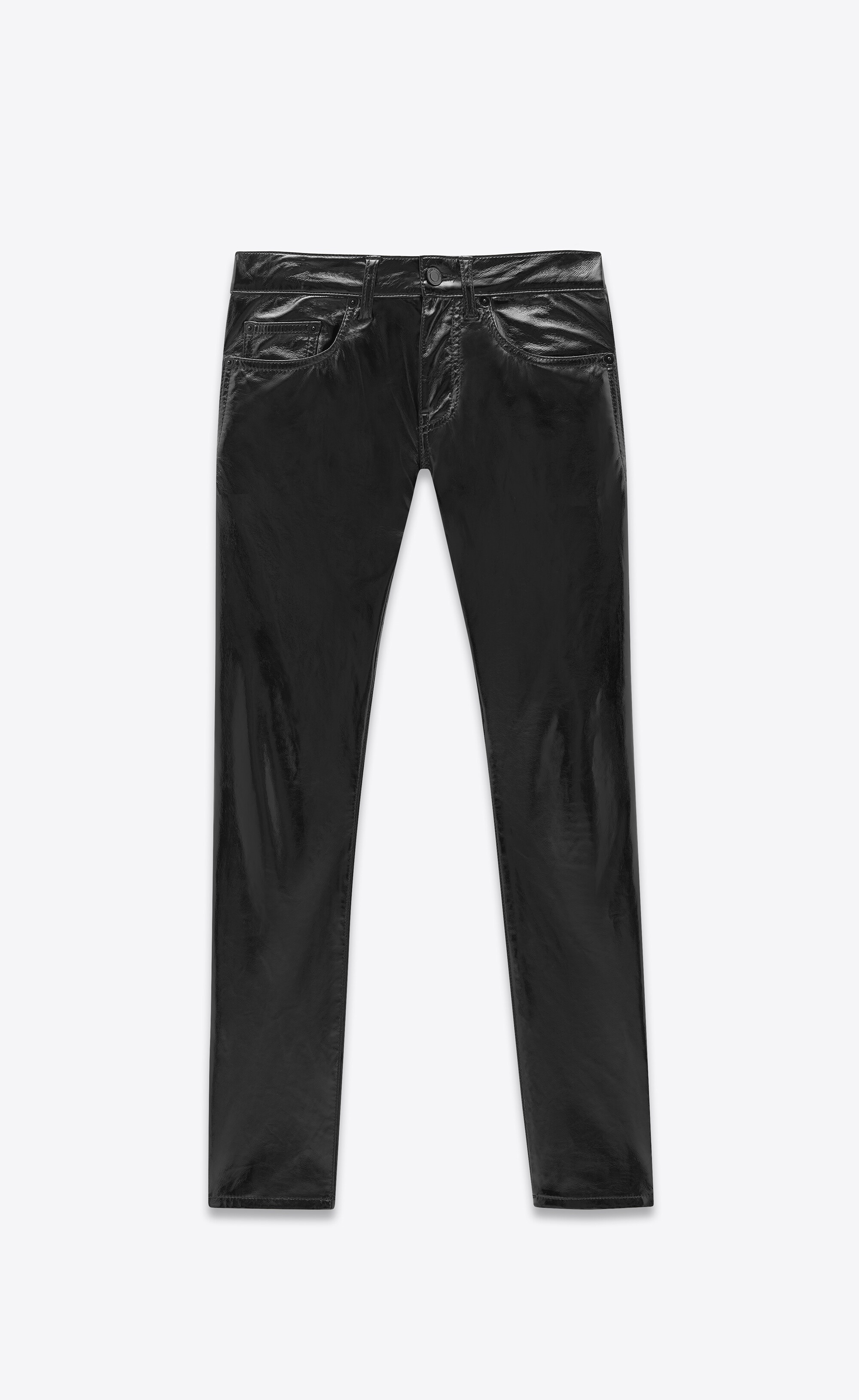 skinny-fit jeans in lacquered black denim - 1
