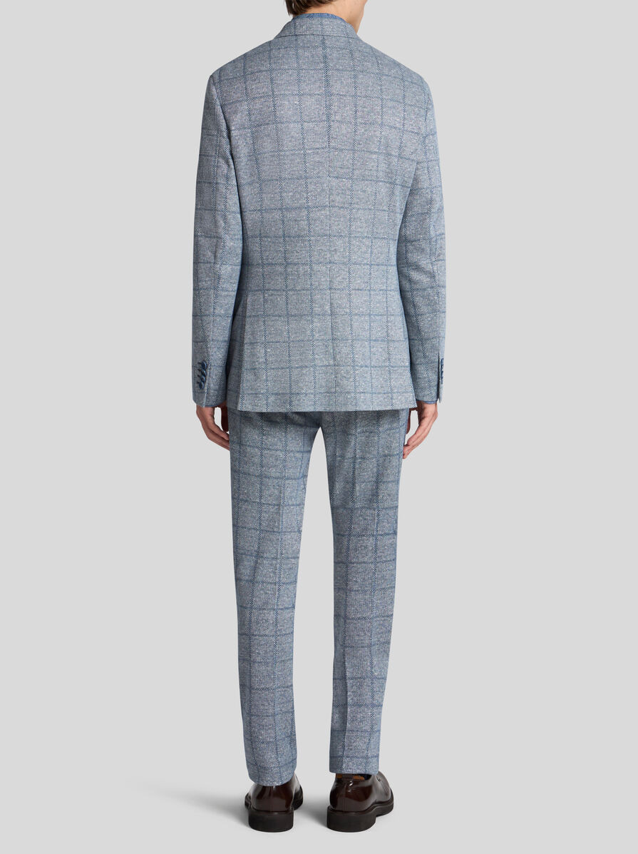 CHECKED LINEN-BLEND BLAZER - 4