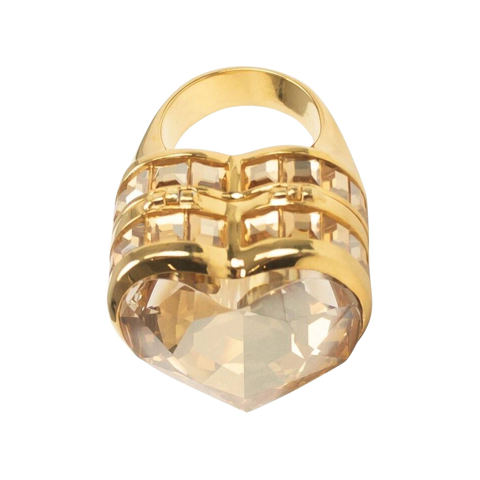 Ambush Clear Heart Box Crystal Ring 'Gold' - 1