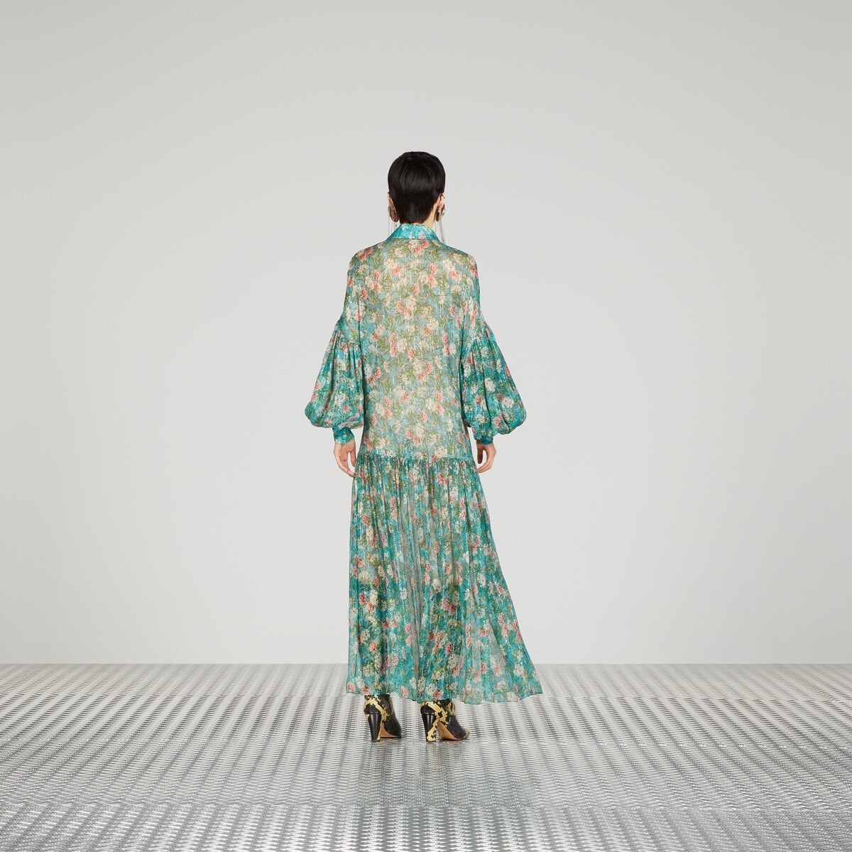 Floral print silk creponne dress - 3