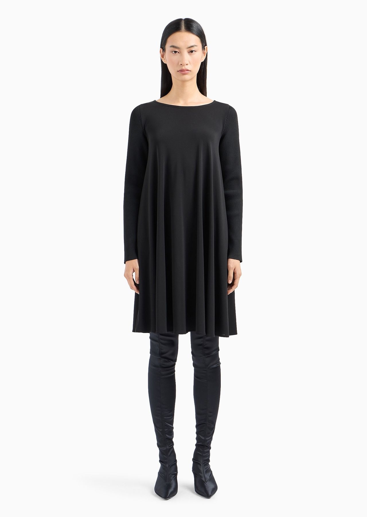 Viscose crêpe dress with rib-knit sleeves - 2