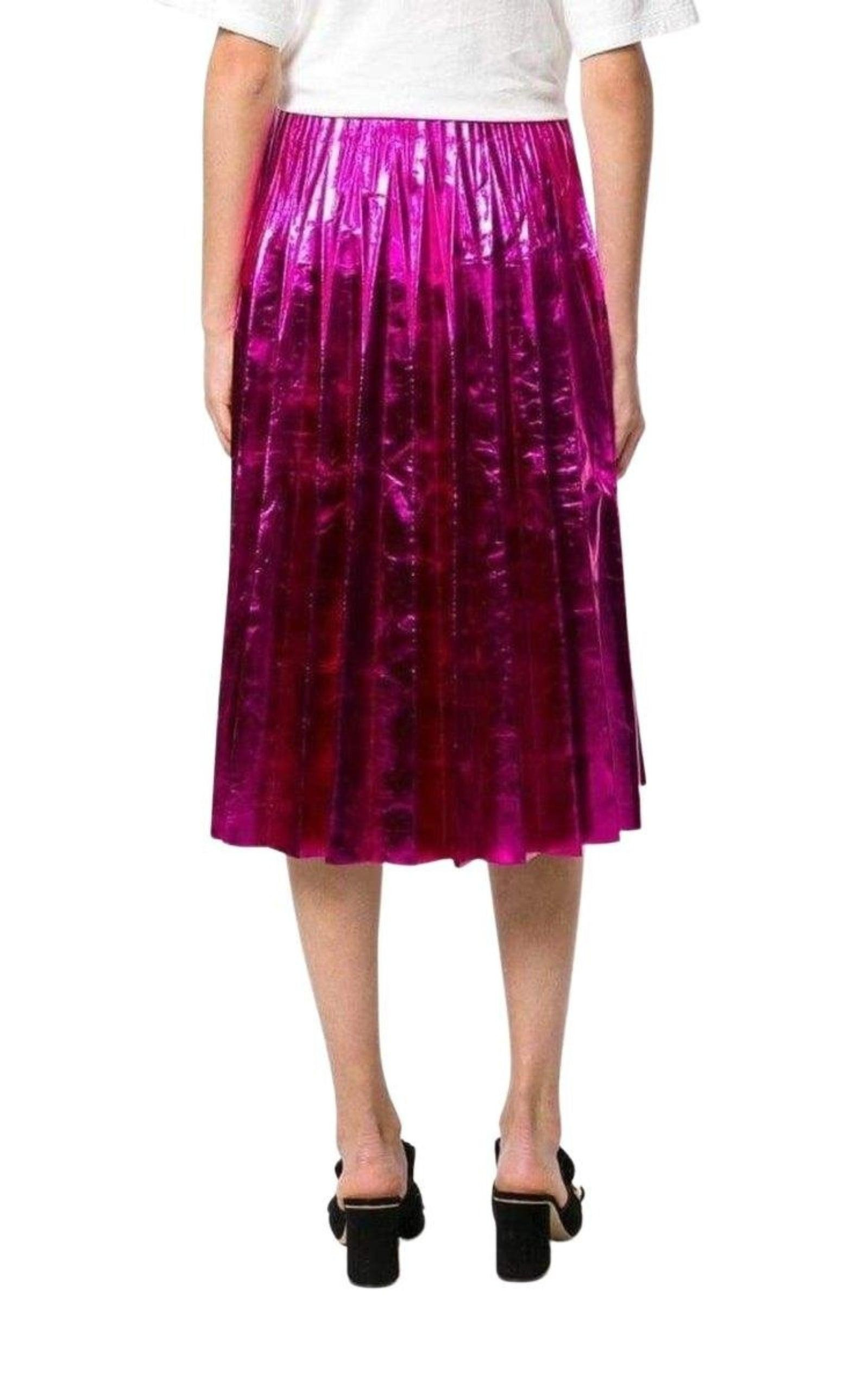 Pleated Metallic Leather Midi Skirt - 4