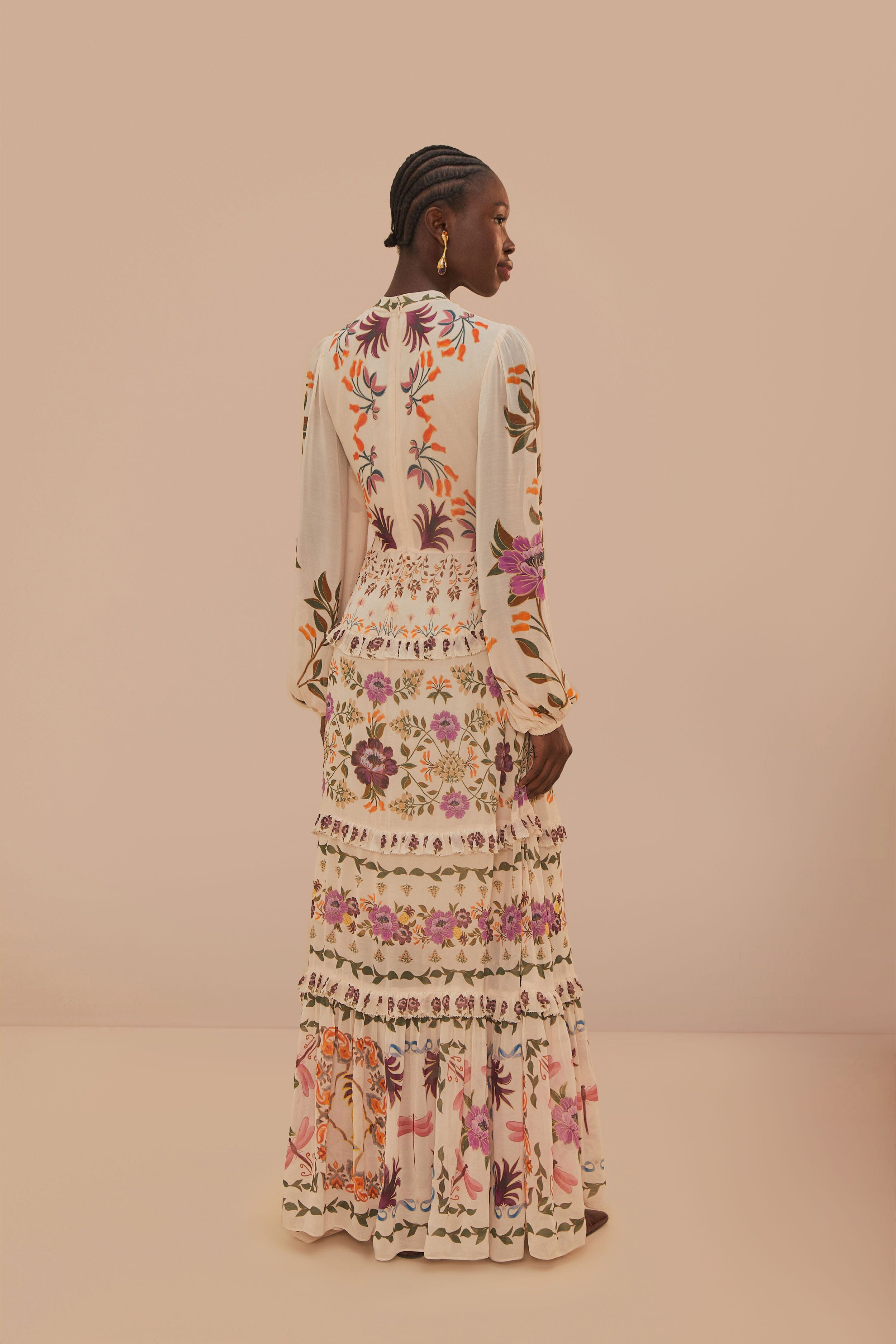 Cream Winter Garden Ruffle Maxi Dress - 3