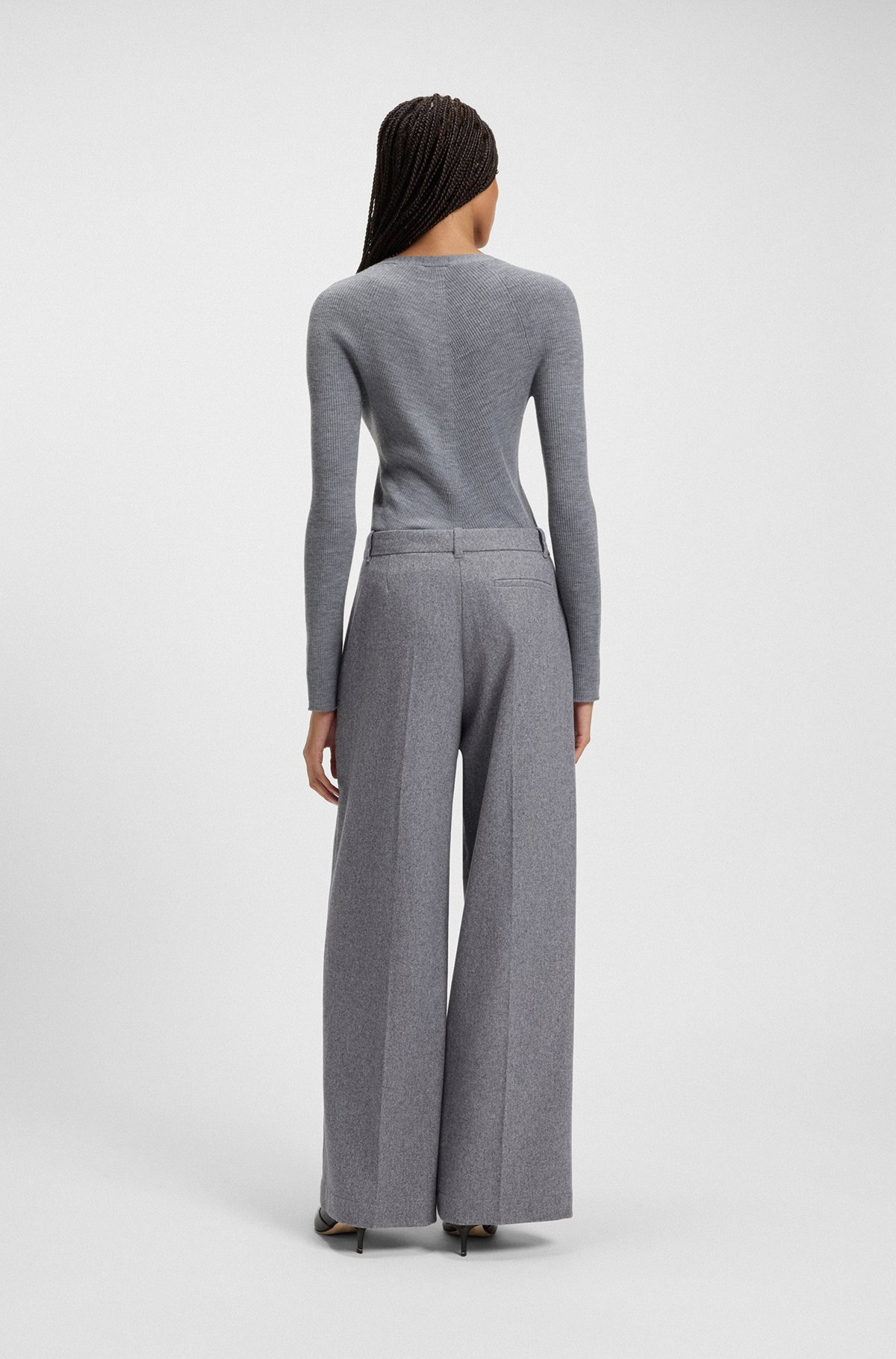REGULAR-FIT WIDE-LEG TROUSERS IN SOFT FLANNEL - 4